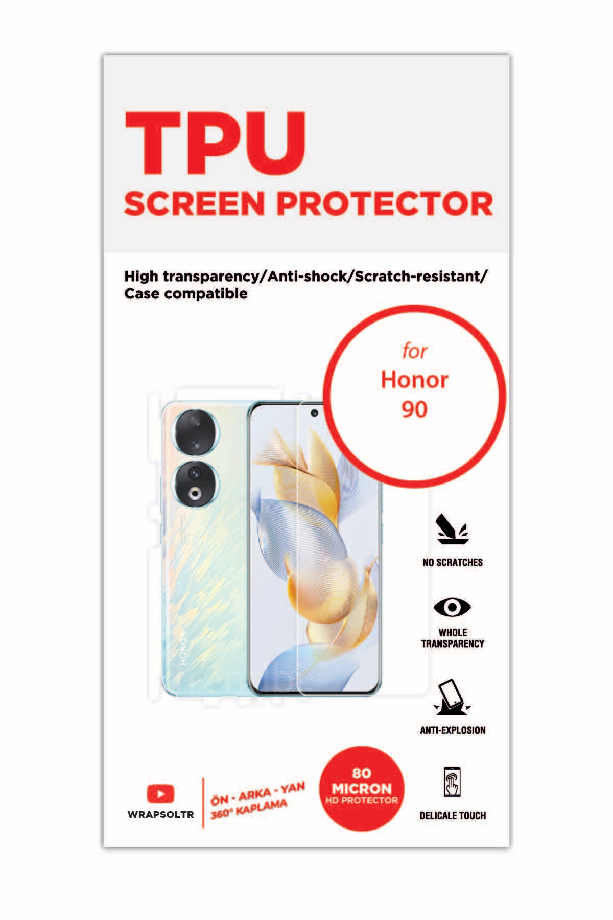Honor 90 - Fullbody Koruyucu Parlak Şeffaf TPU Film (80 micron)