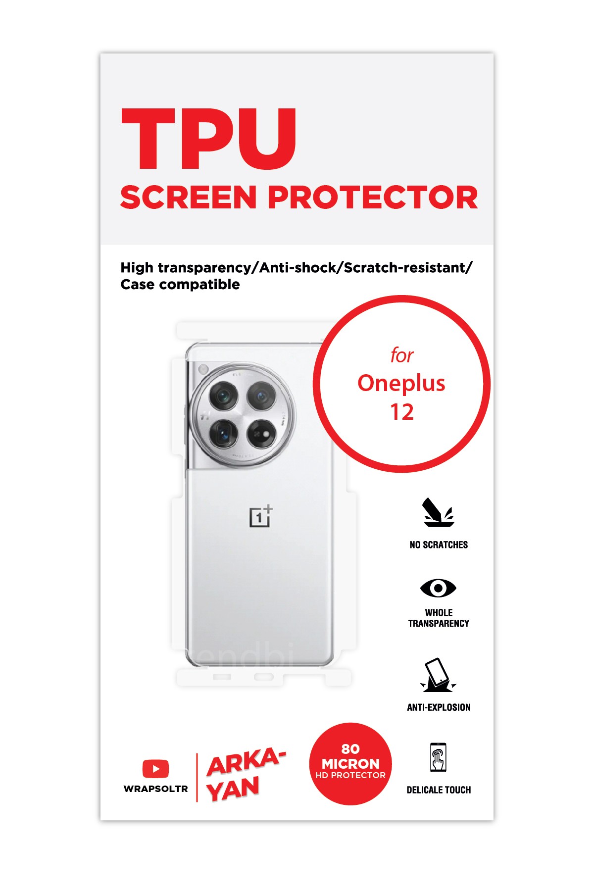 Oneplus 12R - Arka/Yan Koruyucu Parlak Şeffaf TPU Film (80 micron)