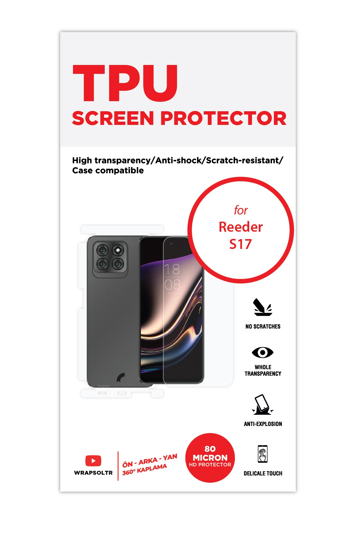 Reeder s71 - Fullbody Koruyucu Parlak Şeffaf TPU Film (80 micron)