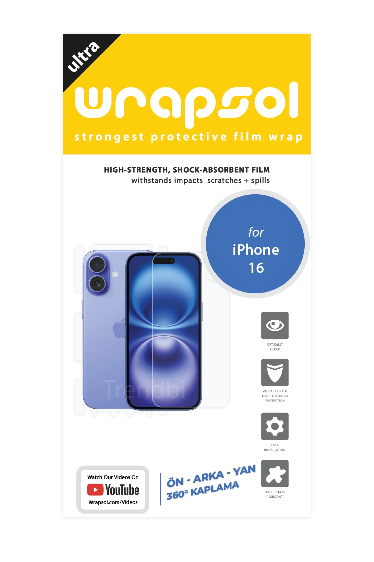 iPhone 16 - Fullbody Koruyucu Parlak Şeffaf Poliüretan Film (150 micron)