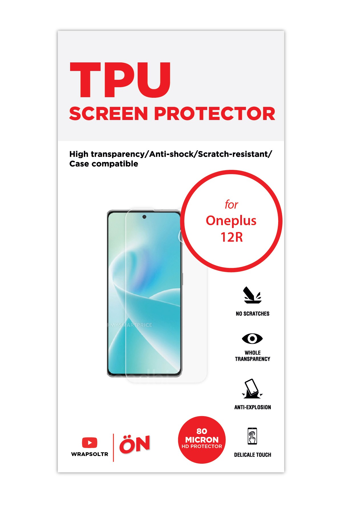 Oneplus 12R - Ekran Koruyucu Parlak Şeffaf TPU Film (80 micron)