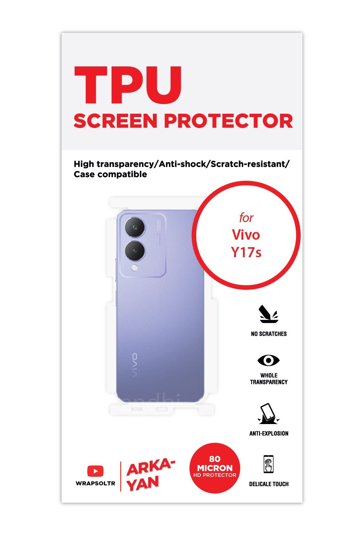 Vivo Y17s - Arka/Yan Koruyucu Parlak Şeffaf TPU Film (80 micron)