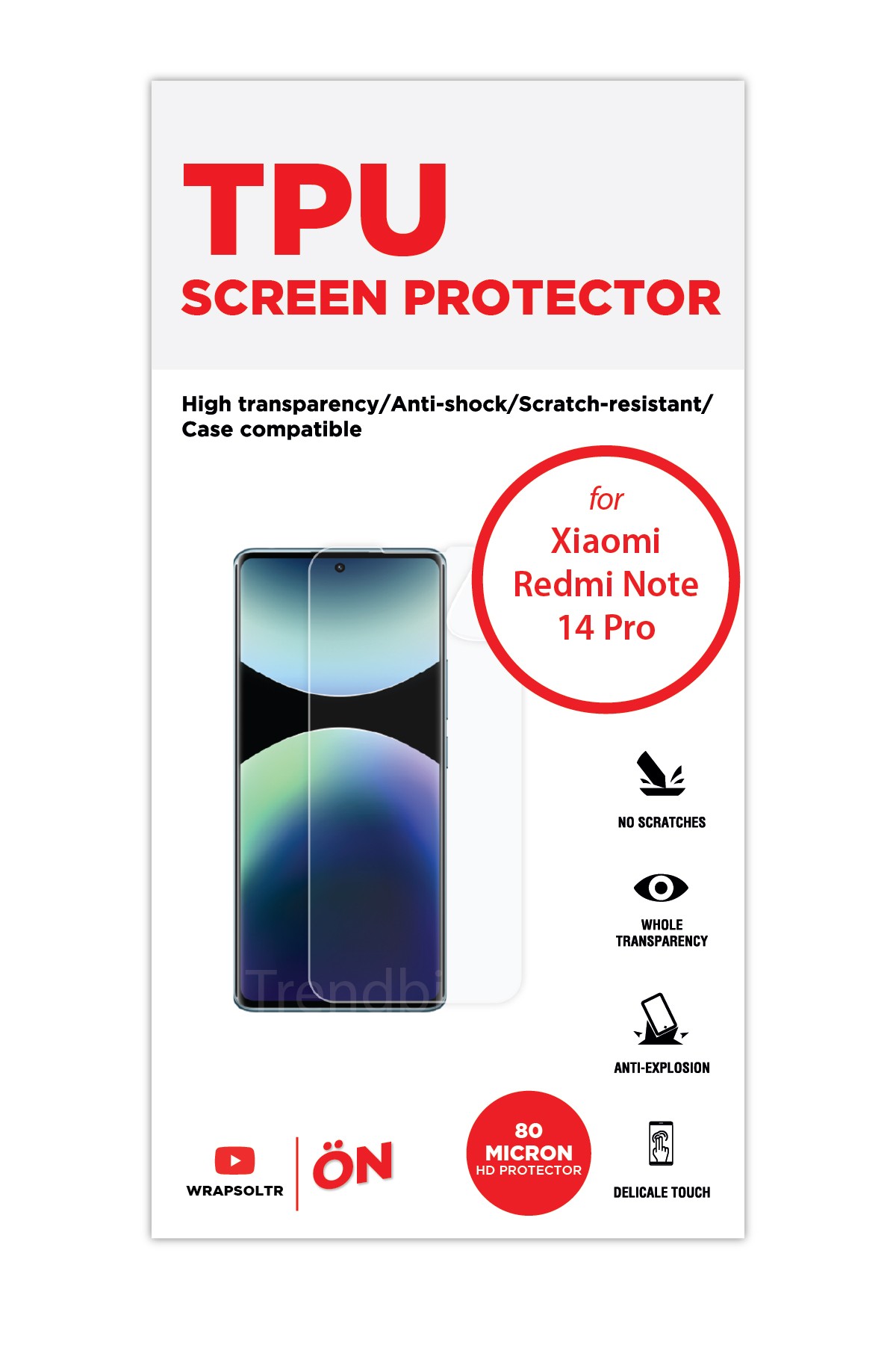 Xiaomi Redmi Note 14 Pro - Ekran Koruyucu Parlak Şeffaf TPU Film (80 micron)