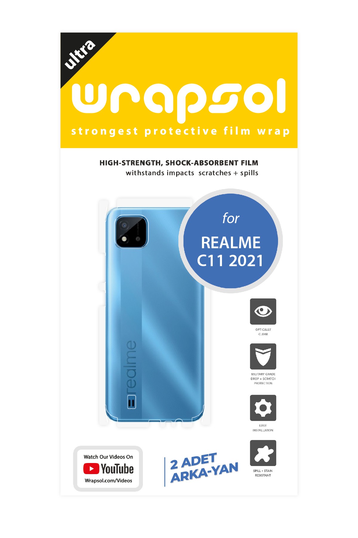 Realme C11 - Arka/Yan Koruyucu Parlak Şeffaf Poliüretan Film (150 micron)