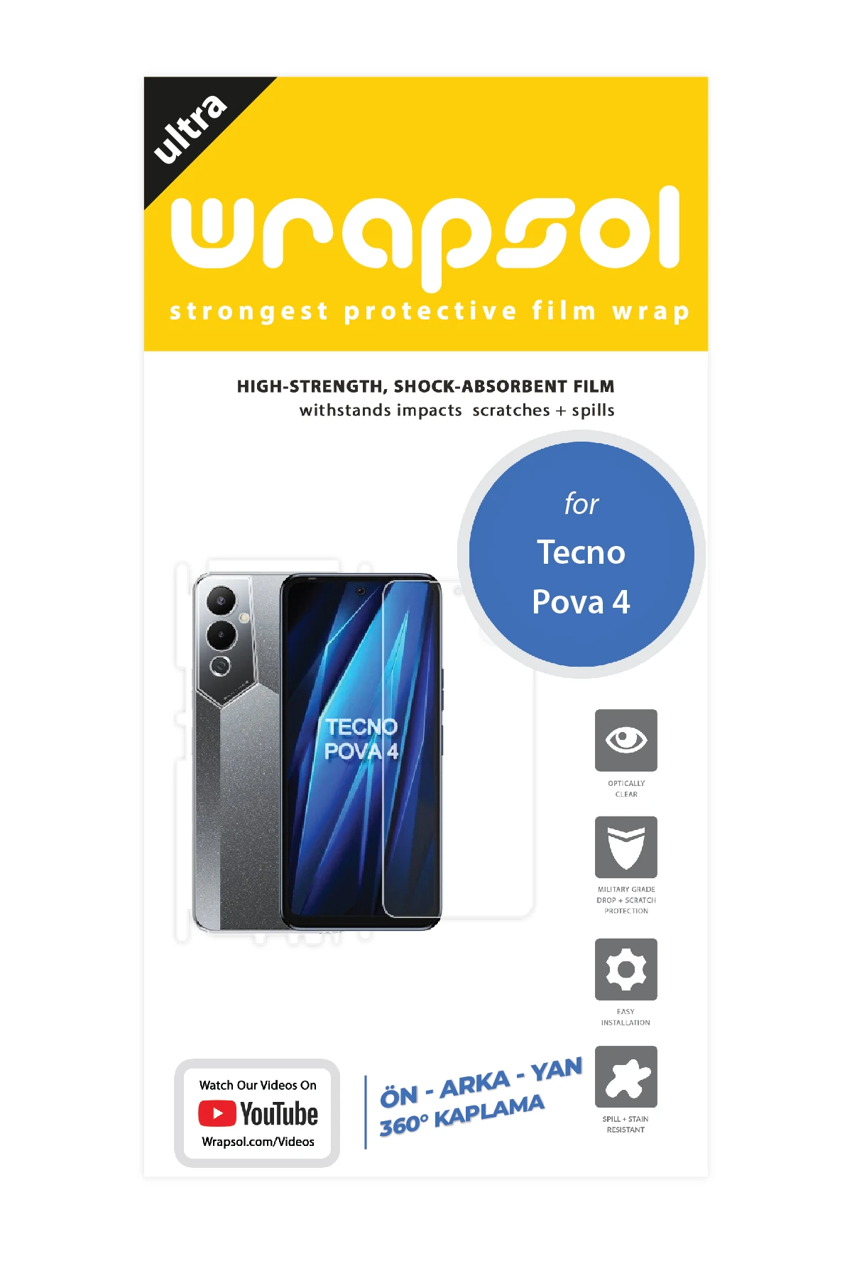 Tecno Pova 4 - Fullbody Koruyucu Parlak Şeffaf Poliüretan Film (150 micron)