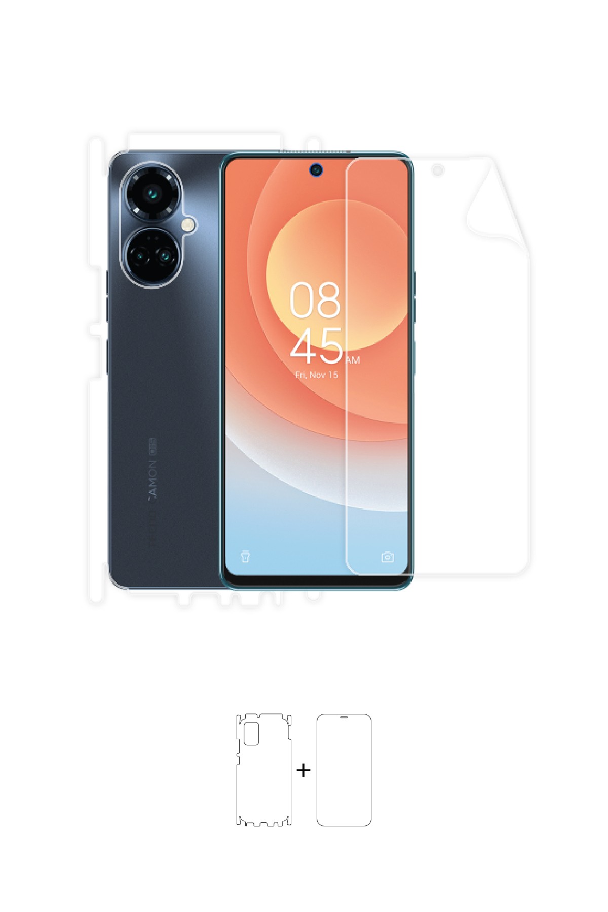 Tecno Camon 19 Pro - Fullbody Koruyucu Parlak Şeffaf Poliüretan Film (150 micron)