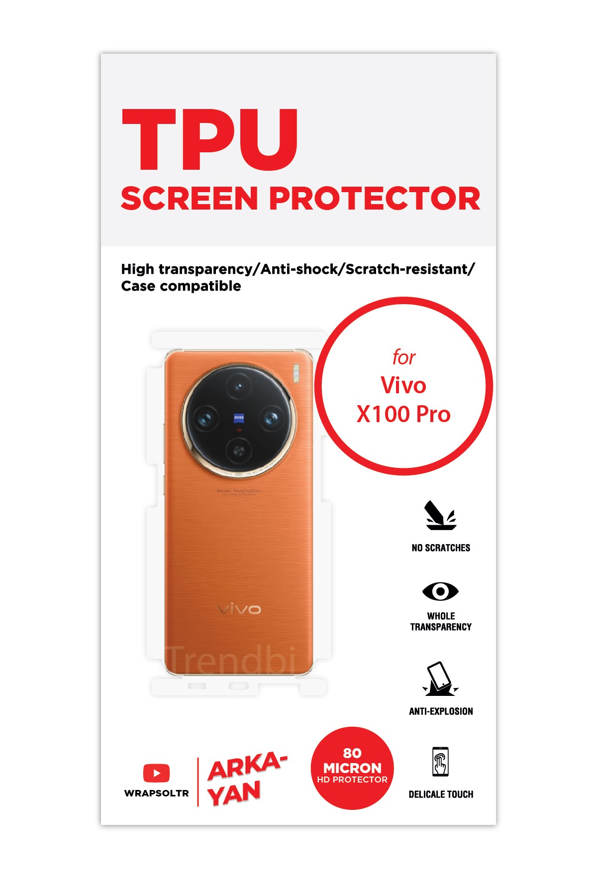 Vivo X100 Pro - Arka/Yan Koruyucu Parlak Şeffaf TPU Film (80 micron)