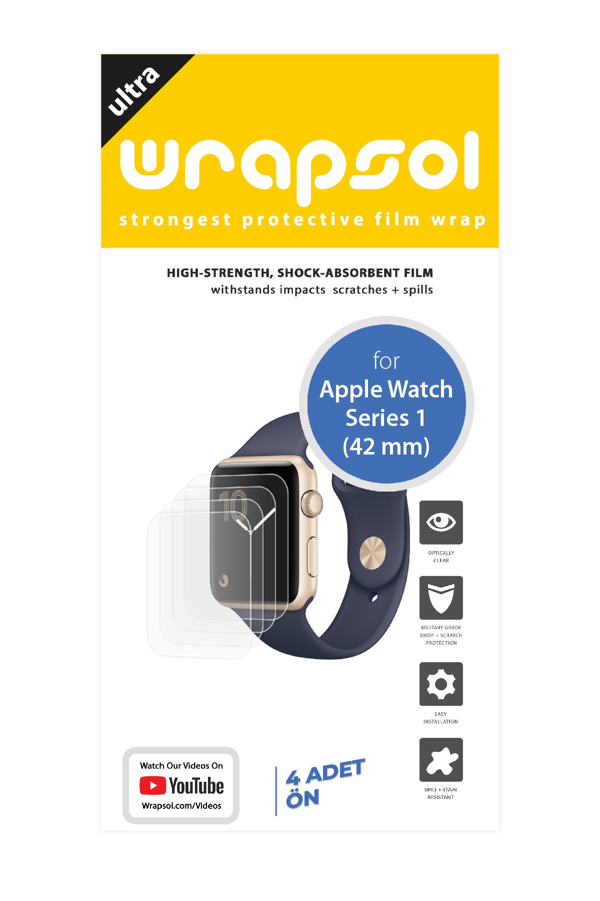 Apple Watch Series 1 / 42 mm - Ekran Koruyucu Parlak Şeffaf Poliüretan Film (150 mikron)