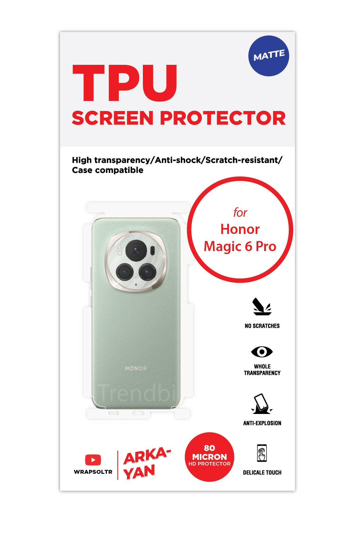 Honor Magic 6 Pro - Arka/Yan Koruyucu Mat TPU Film (80 micron)