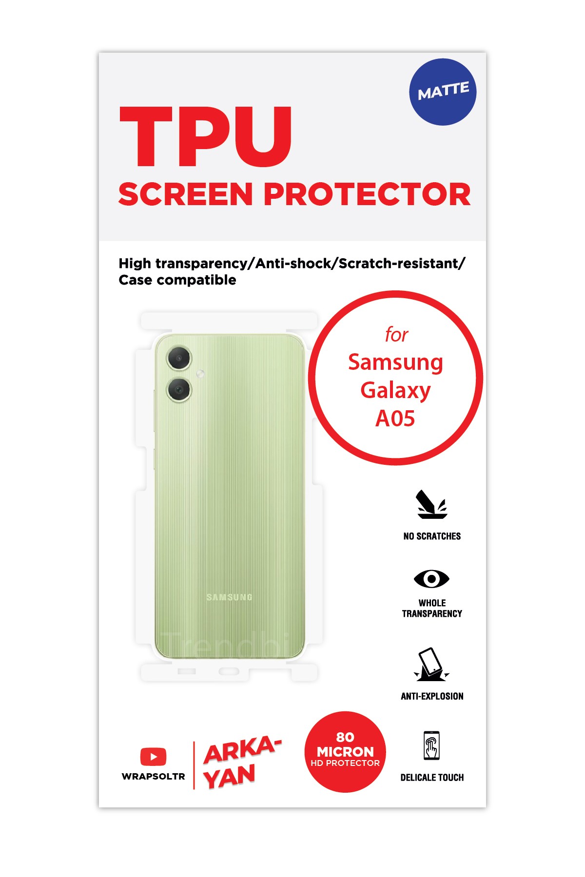 Samsung Galaxy A05 - Arka/Yan Koruyucu Mat TPU Film (80 micron)