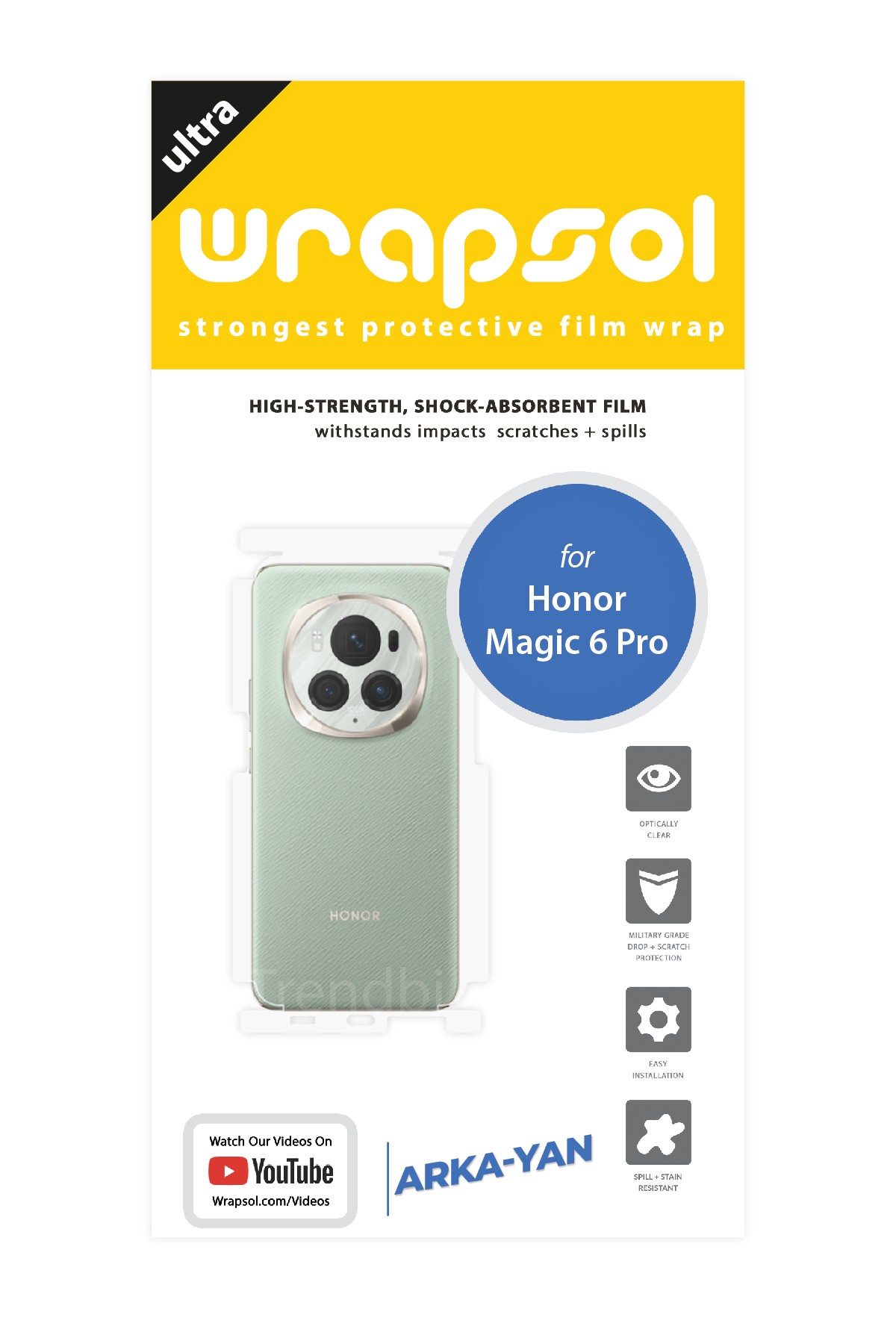 Honor Magic 6 Pro - Arka/Yan Koruyucu Parlak Şeffaf Poliüretan Film (150 micron)