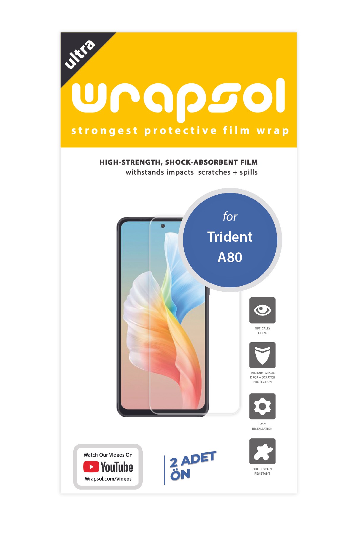 Trident A80 - Ekran Koruyucu Parlak Şeffaf Poliüretan Film (150 mikron)