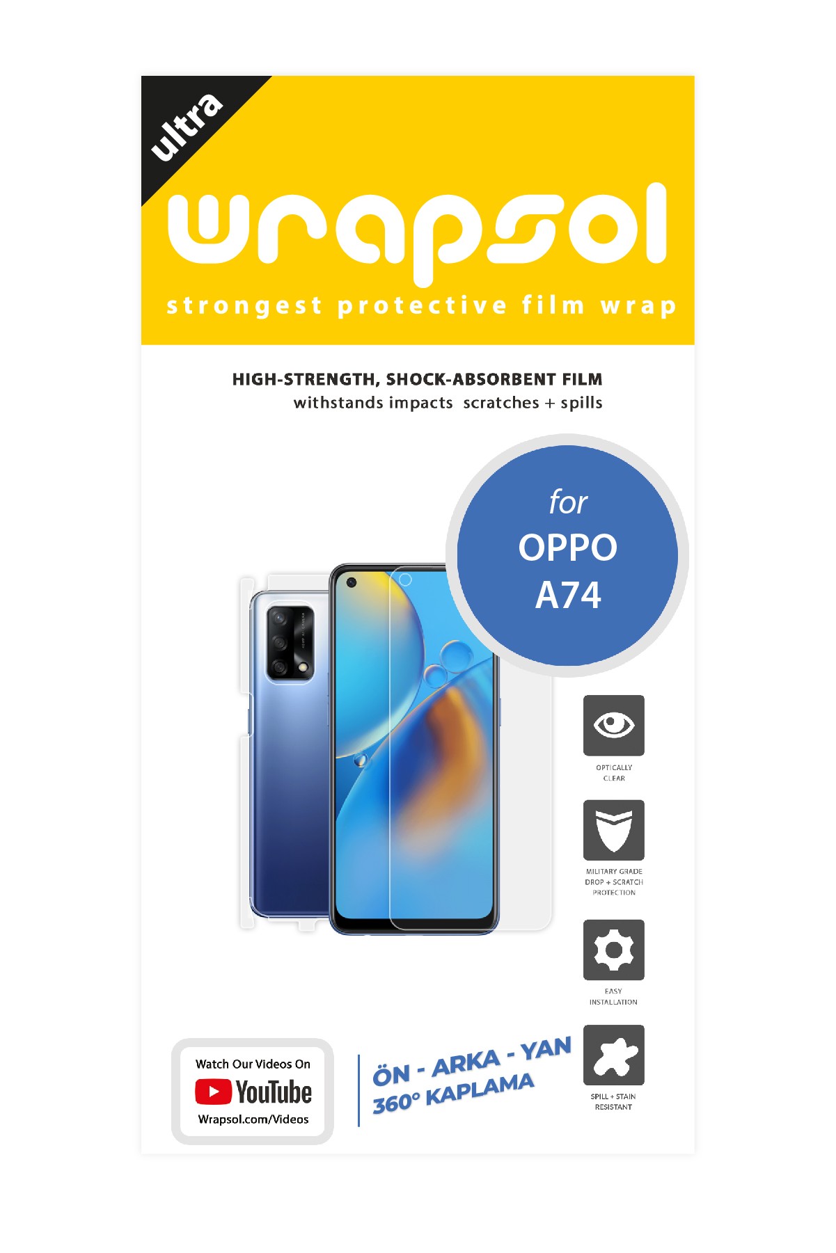 Oppo A74 - Fullbody Koruyucu Parlak Şeffaf Poliüretan Film (150 micron)