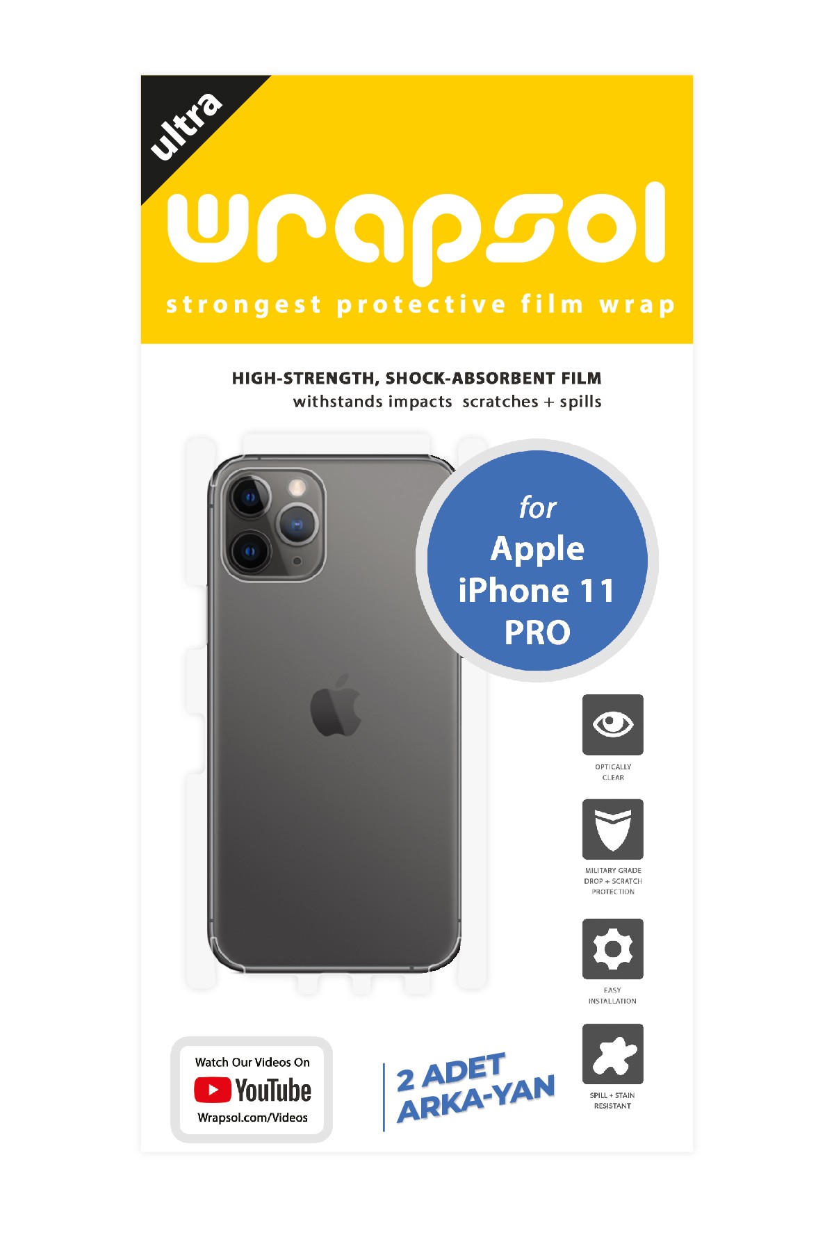 iPhone 11 Pro - Arka/Yan Koruyucu Parlak Şeffaf Poliüretan Film (150 micron)