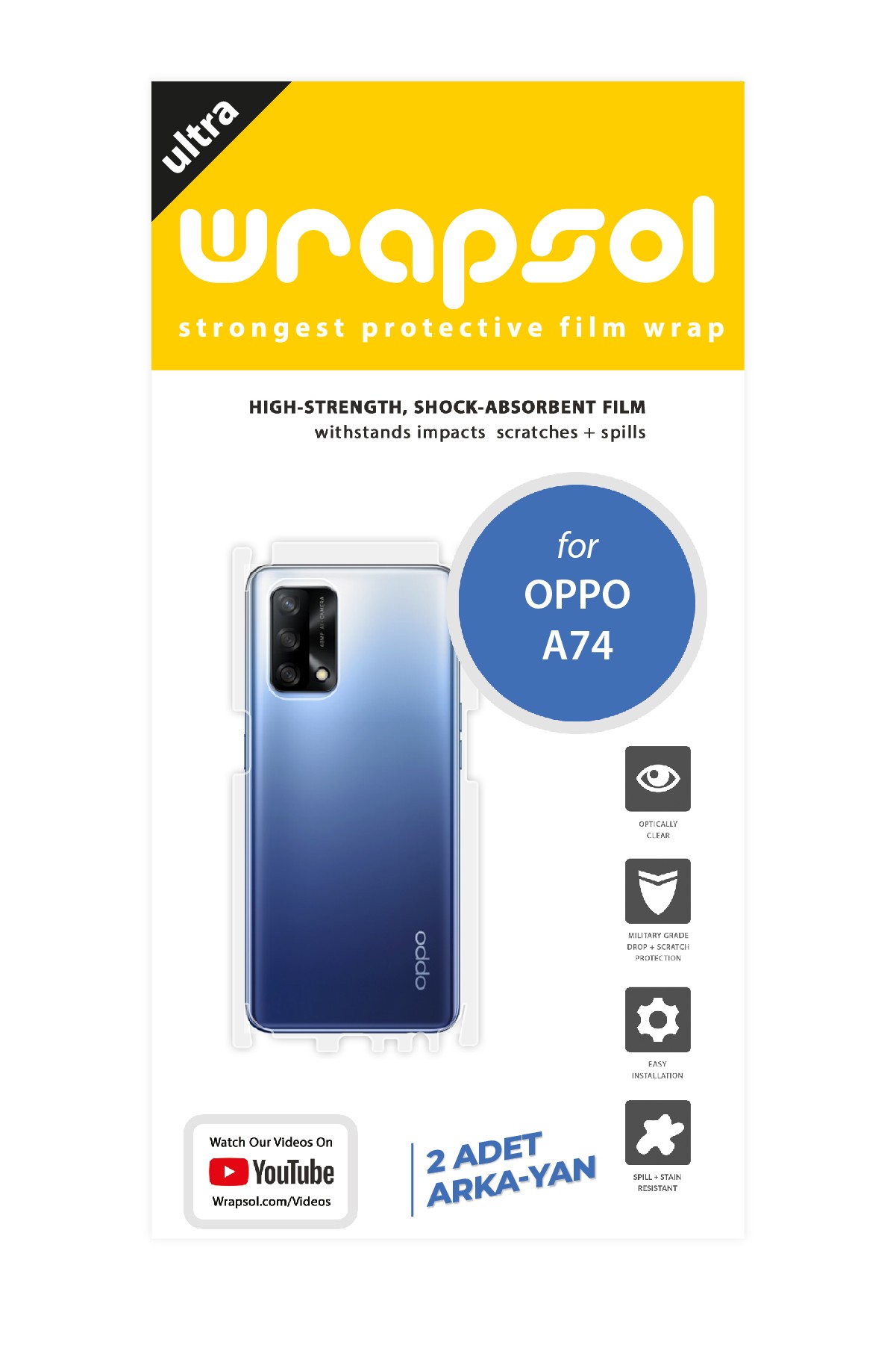 Oppo A74 - Arka/Yan Koruyucu Parlak Şeffaf Poliüretan Film (150 micron)