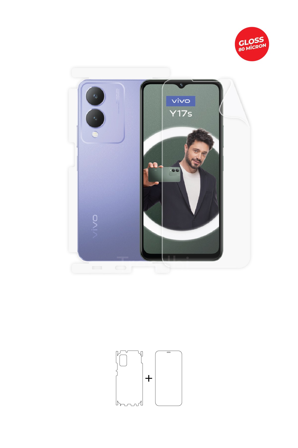 Vivo Y17s - Fullbody Koruyucu Parlak Şeffaf TPU Film (80 micron)