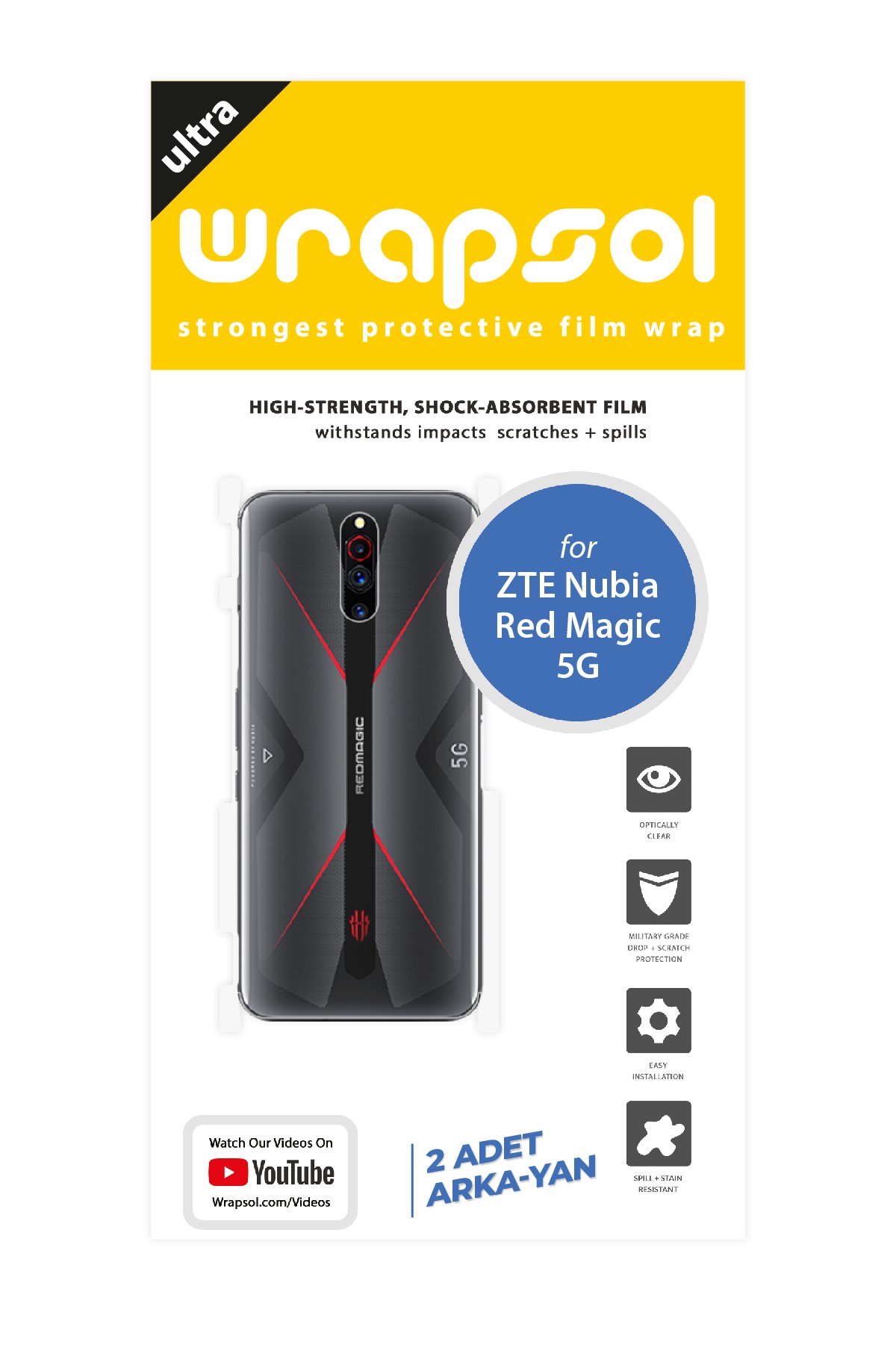 ZTE Nubia Red Magic 5g - Arka/Yan Koruyucu Parlak Şeffaf Poliüretan Film (150 micron)