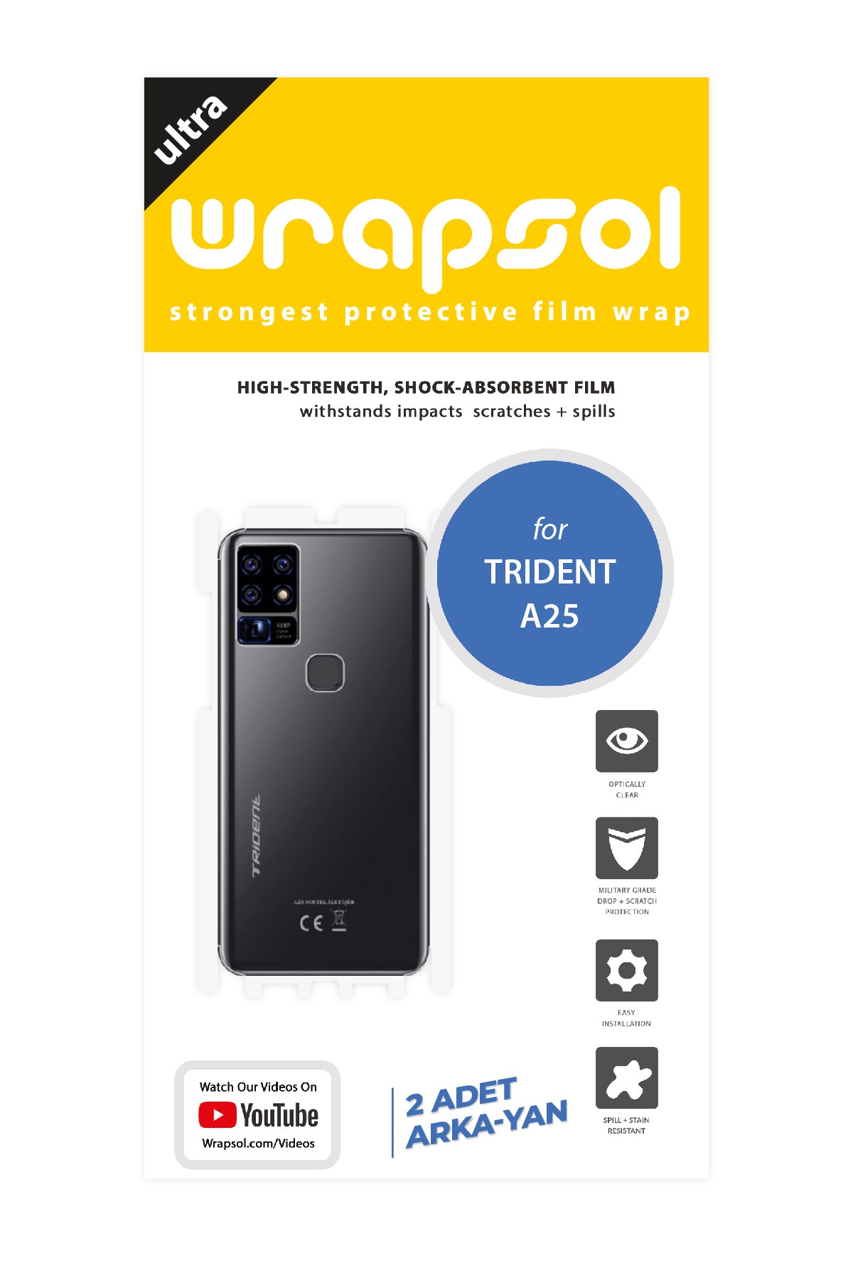 Trident A25 - Arka/Yan Koruyucu Parlak Şeffaf Poliüretan Film (150 micron)