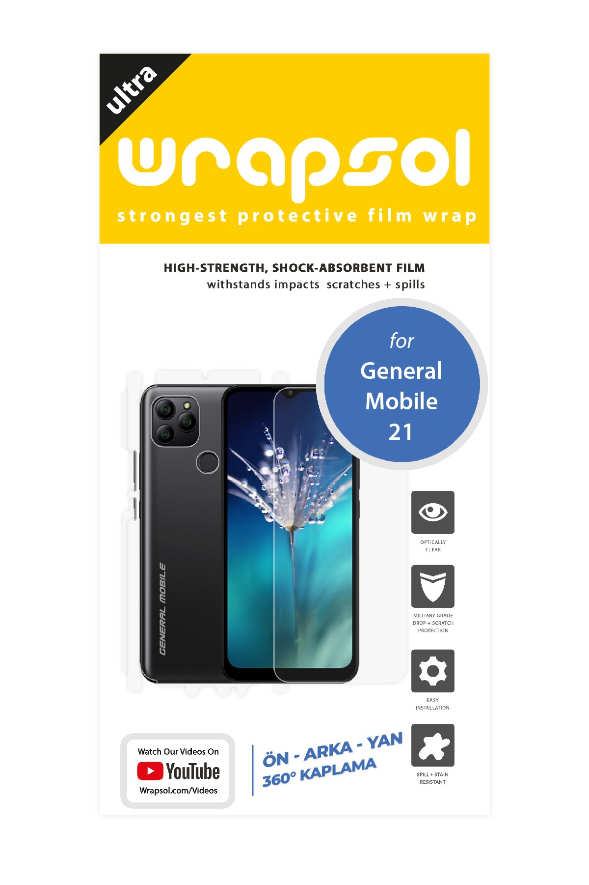 General Mobile GM 21 - Fullbody Koruyucu Parlak Şeffaf Poliüretan Film (150 micron)