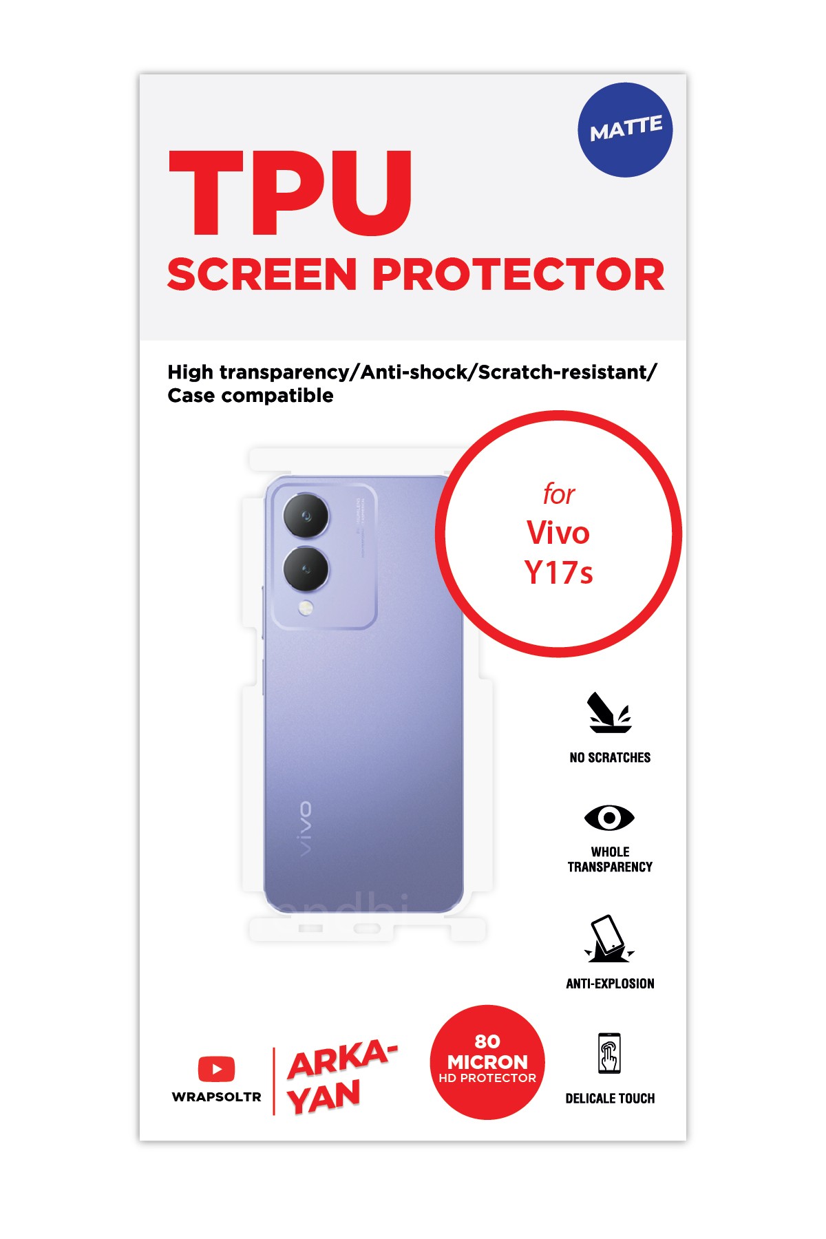 Vivo Y17s - Arka/Yan Koruyucu Mat TPU Film (80 micron)