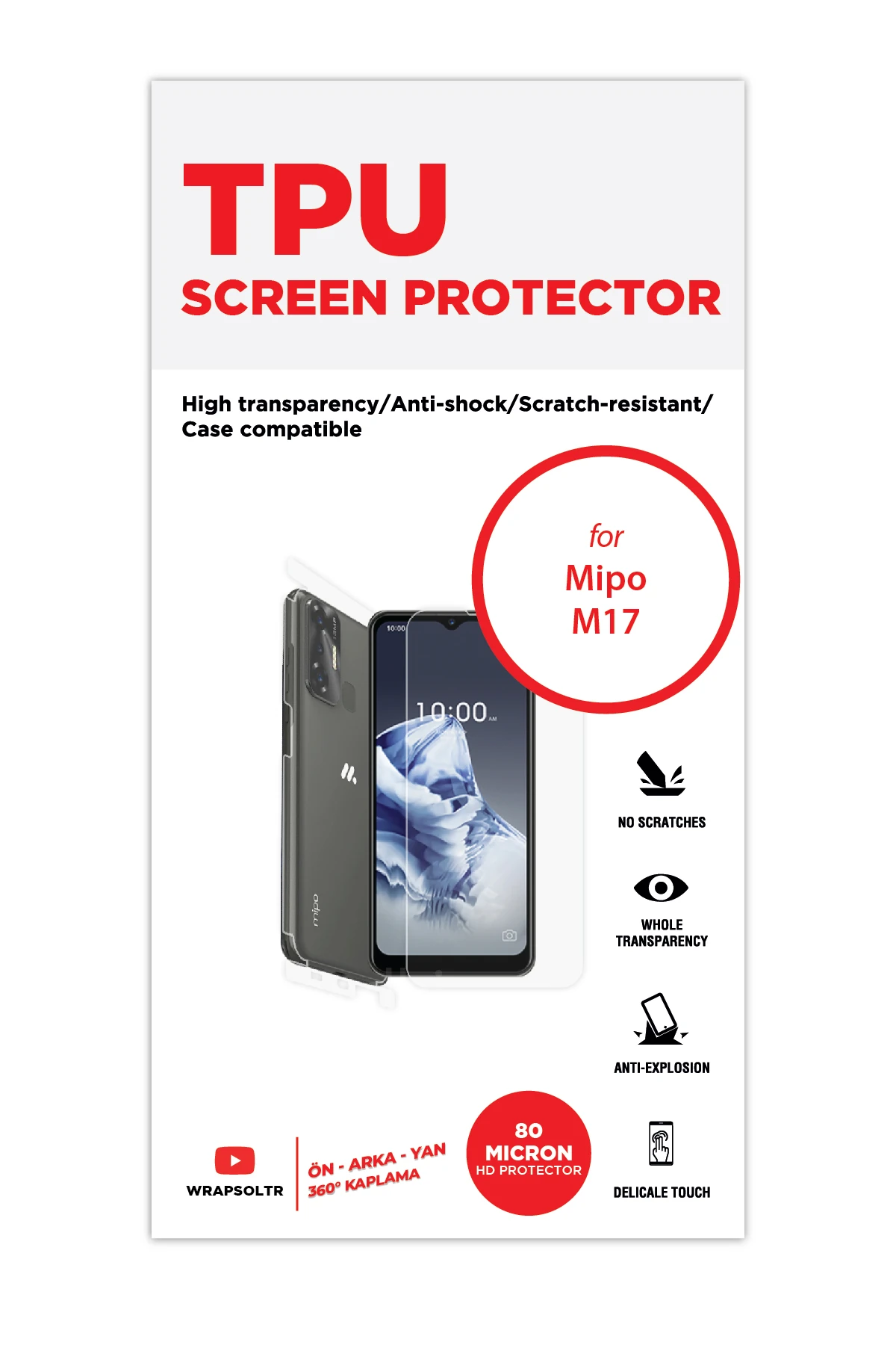 Mipo M17 - Fullbody Koruyucu Parlak Şeffaf TPU Film (80 micron)