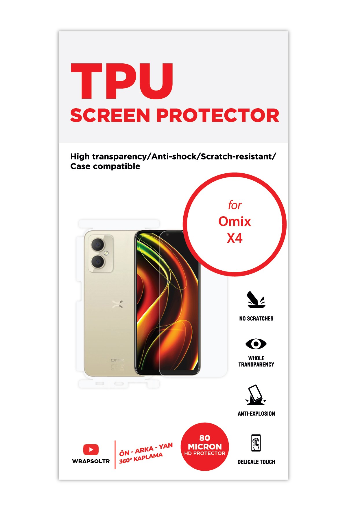 Omix X4 - Fullbody Koruyucu Parlak Şeffaf TPU Film (80 micron)