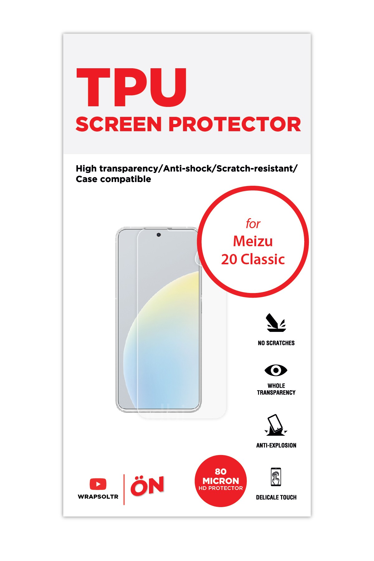 Meizu 20 Classic - Ekran Koruyucu Parlak Şeffaf TPU Film (80 micron)