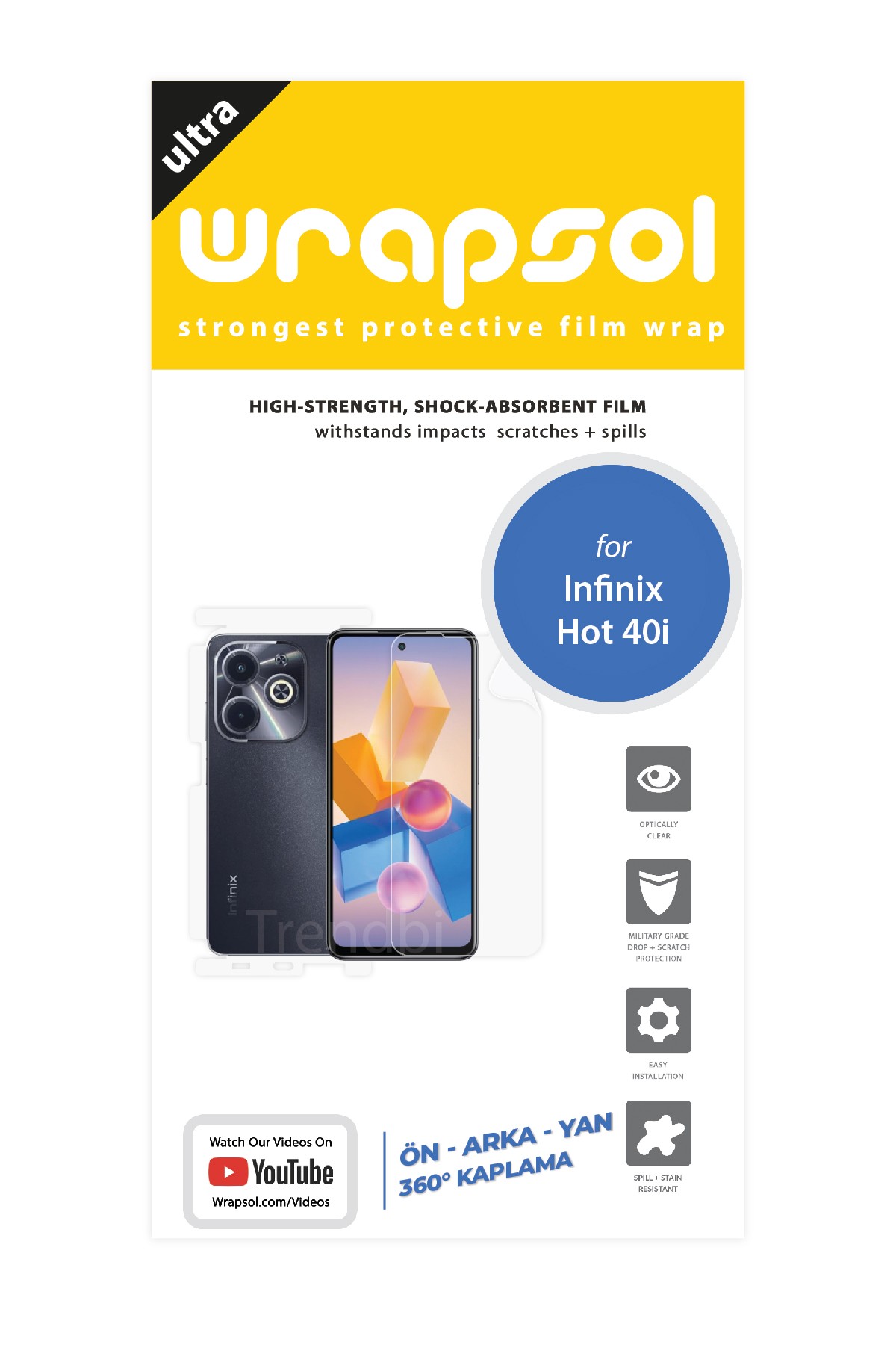 Infinix Hot 40I - Fullbody Koruyucu Parlak Şeffaf Poliüretan Film (150 micron)