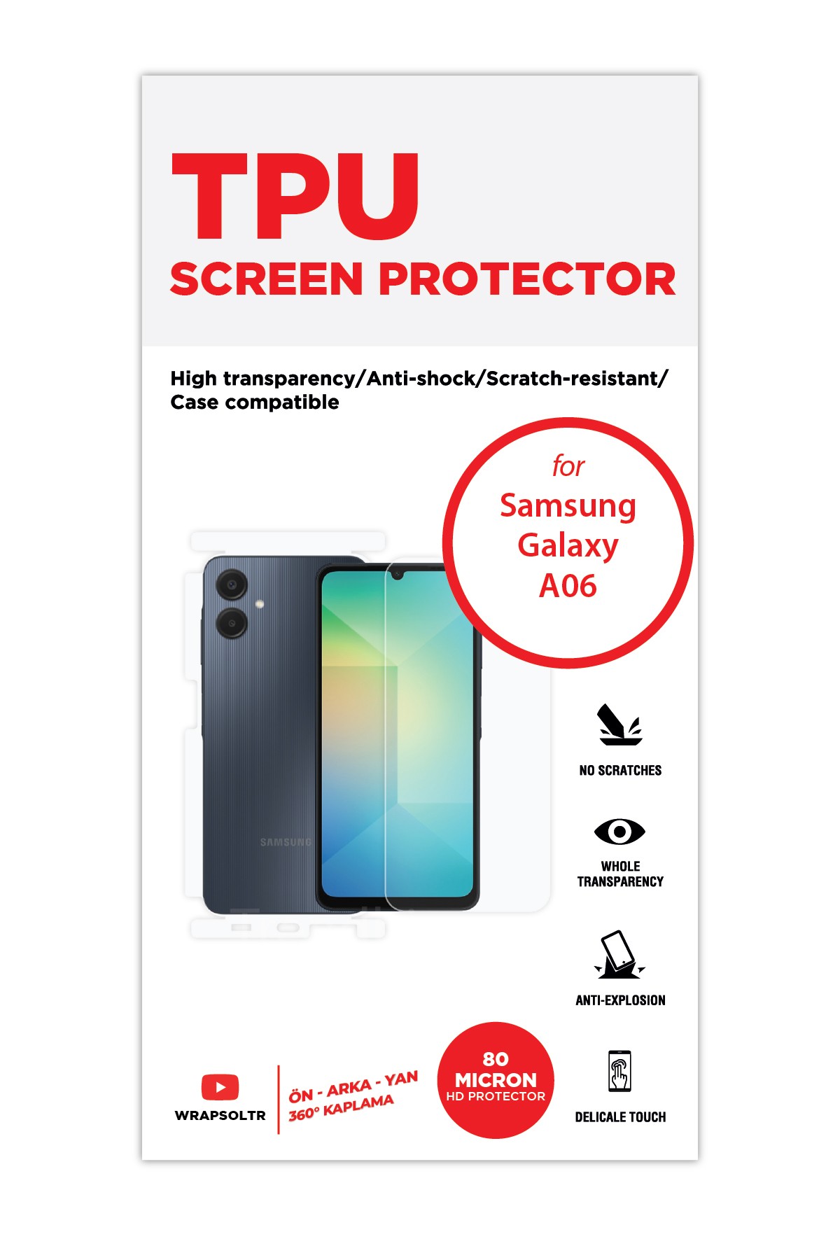 Samsung Galaxy a06 - Fullbody Koruyucu Parlak Şeffaf TPU Film (80 micron)