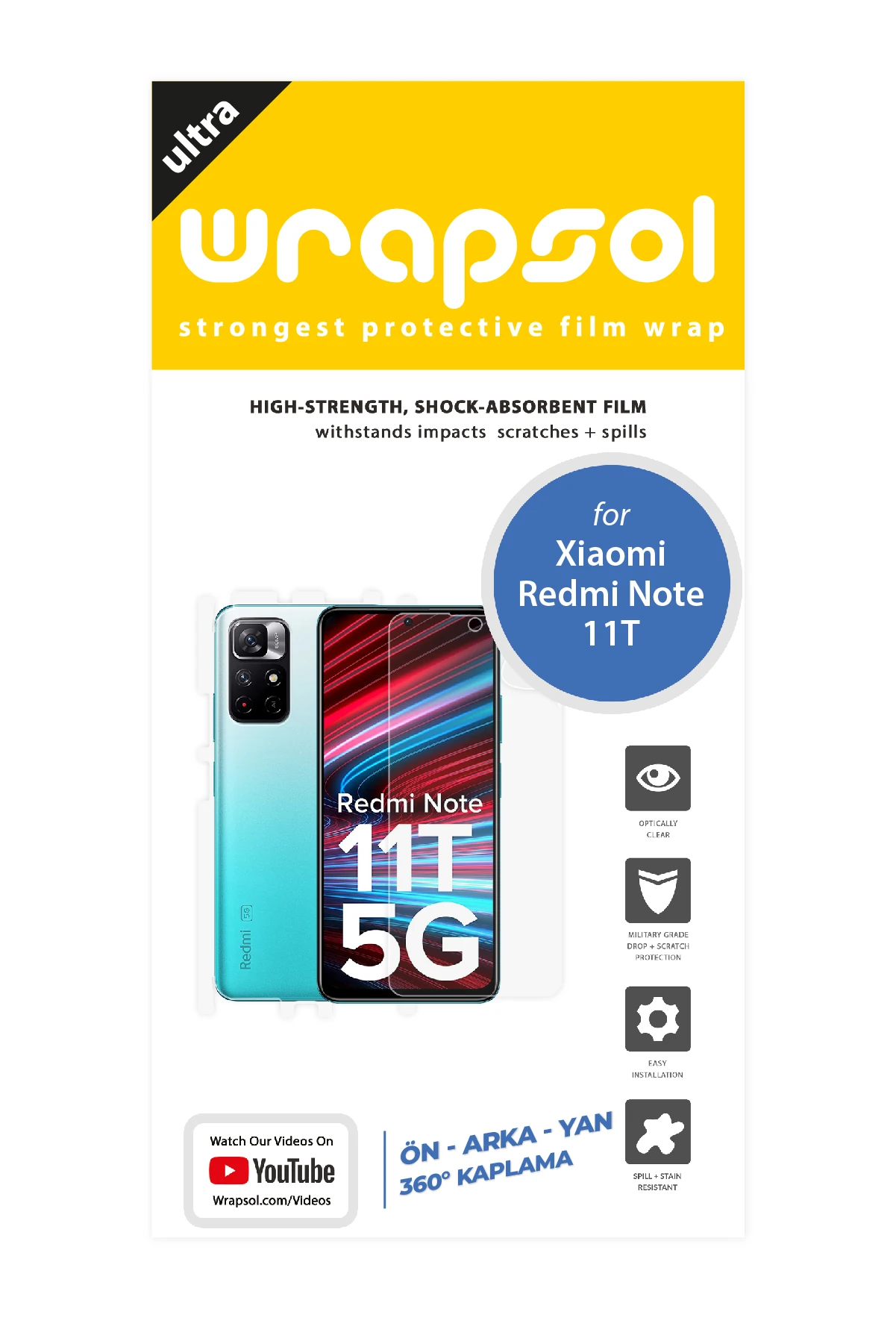 Xiaomi Redmi Note 11T - Fullbody Koruyucu Parlak Şeffaf Poliüretan Film (150 micron)