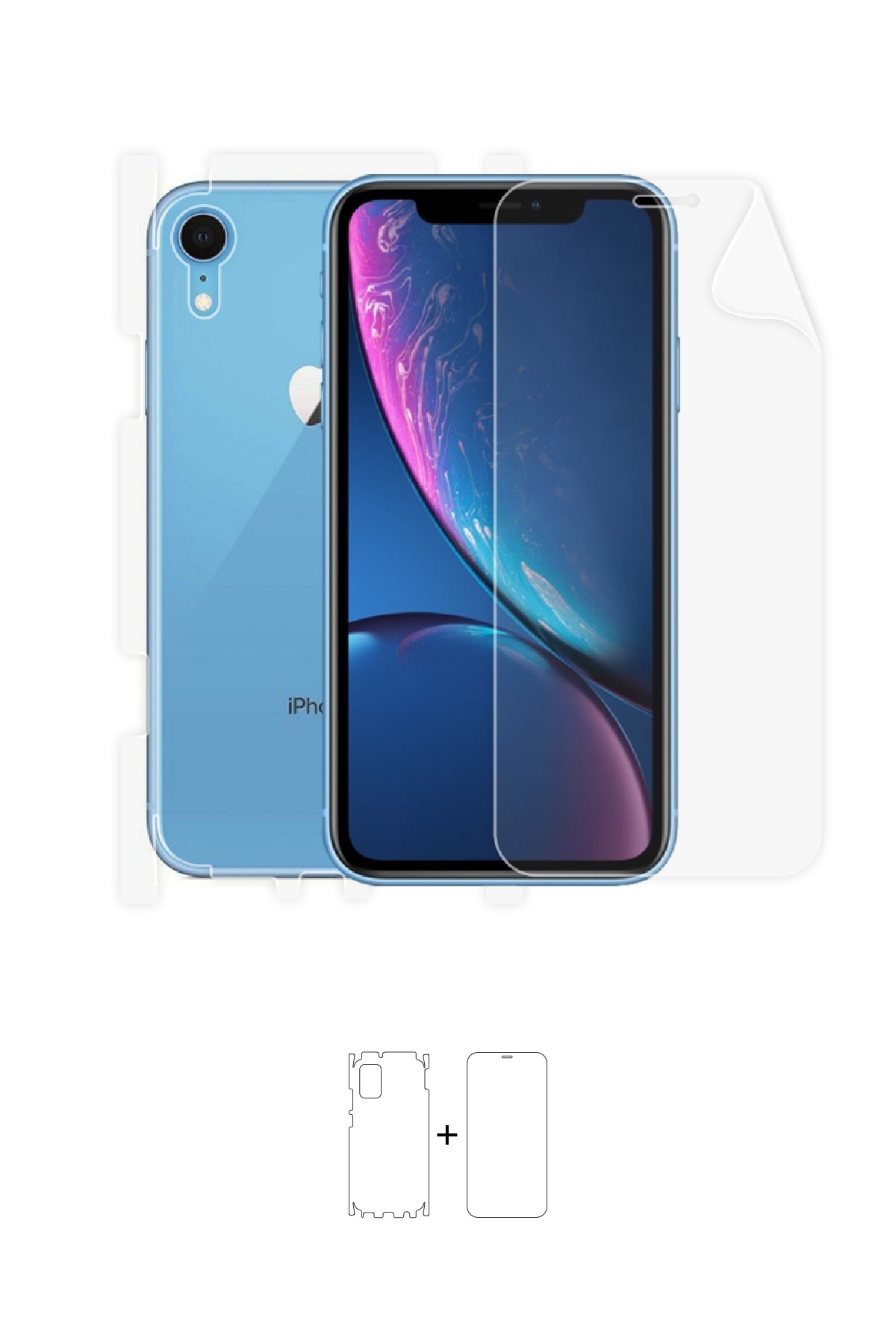 iPhone XR - Fullbody Koruyucu Parlak Şeffaf Poliüretan Film (150 micron)