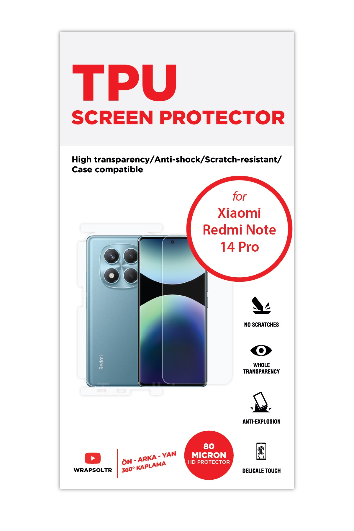 Xiaomi Redmi Note 14 Pro - Fullbody Koruyucu Parlak Şeffaf TPU Film (80 micron)