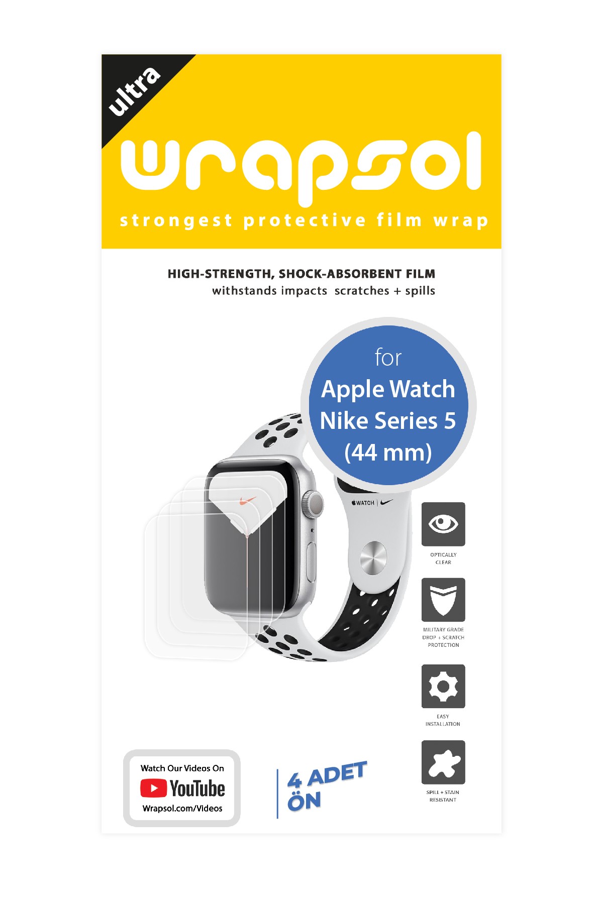 Apple Watch Nike Series 5 / 44 mm - Ekran Koruyucu Parlak Şeffaf Poliüretan Film (150 mikron)