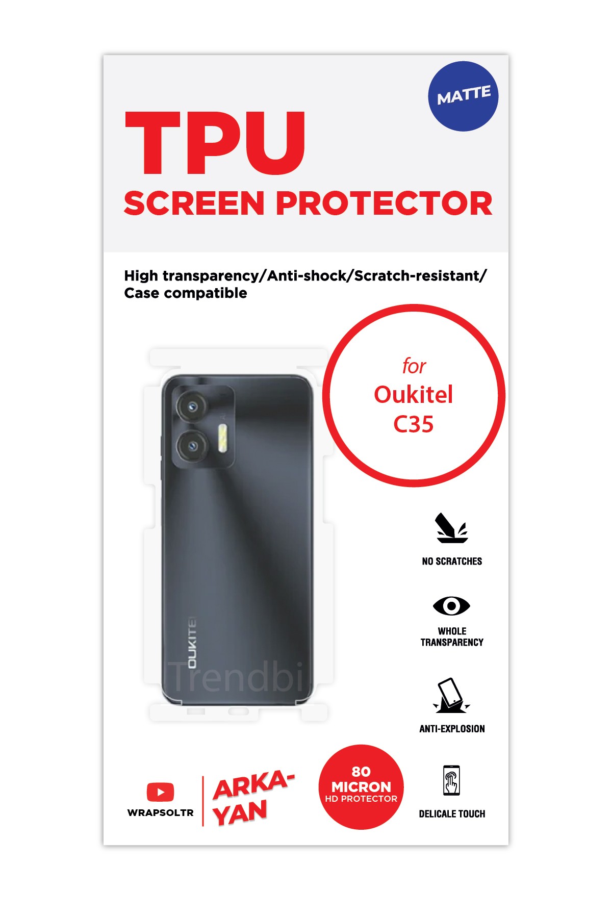 Oukitel C35 - Arka/Yan Koruyucu Mat TPU Film (80 micron)