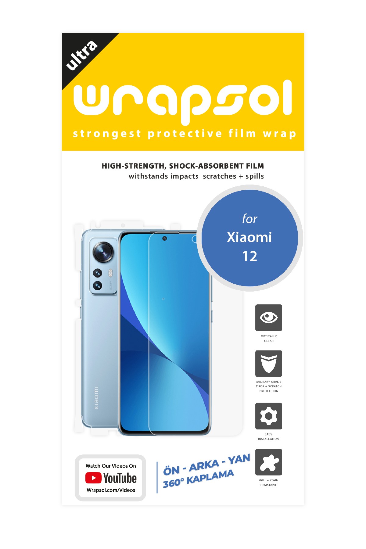 Xiaomi 12 - Fullbody Koruyucu Parlak Şeffaf Poliüretan Film (150 micron)