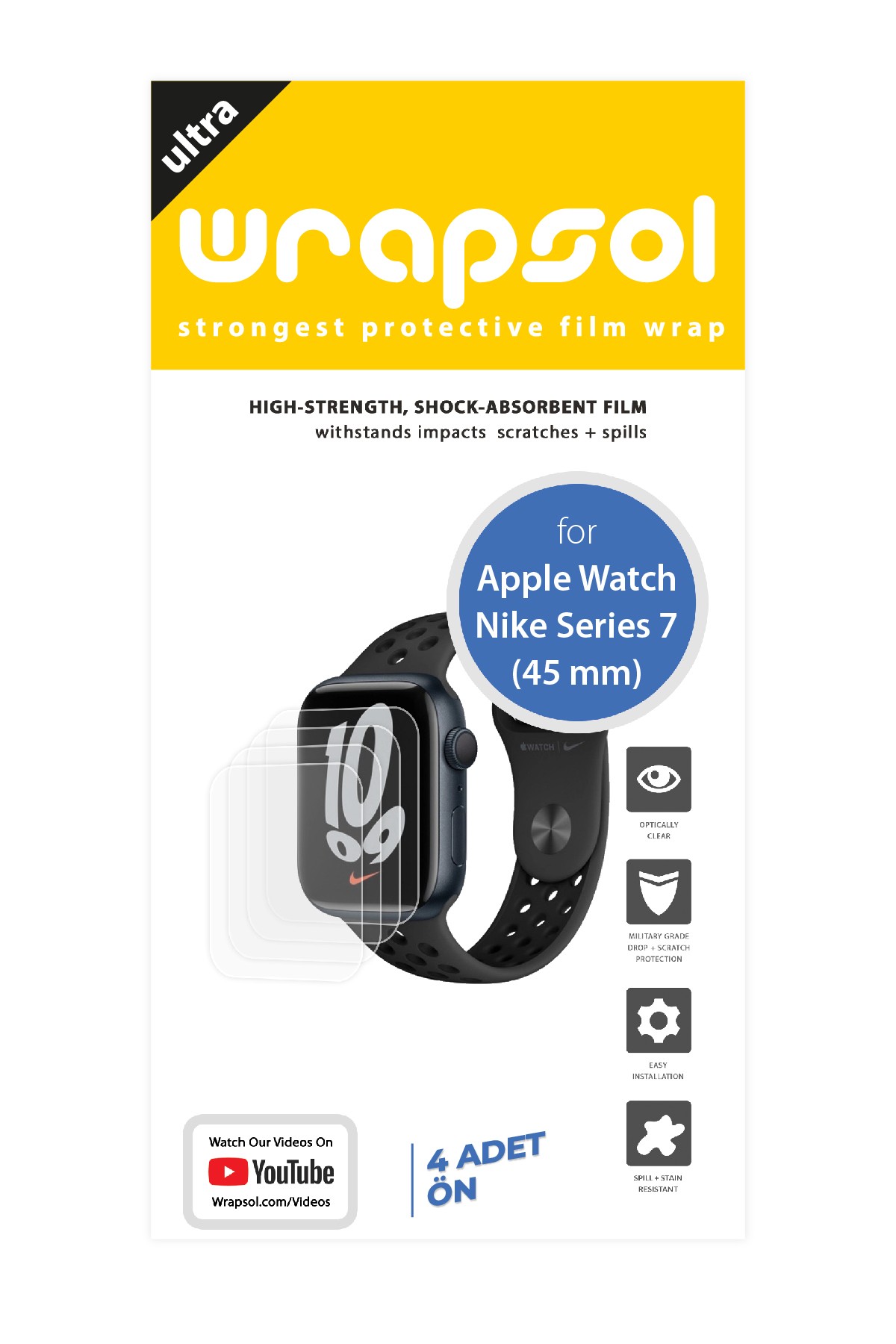 Apple Watch Nike Series 7 / 45 mm - Ekran Koruyucu Parlak Şeffaf Poliüretan Film (150 mikron)