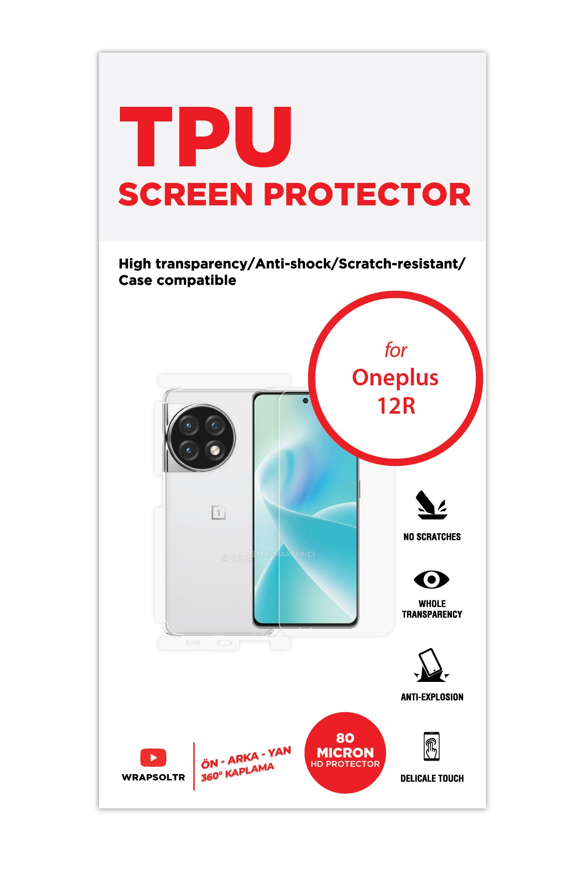 Oneplus 12R - Fullbody Koruyucu Parlak Şeffaf TPU Film (80 micron)