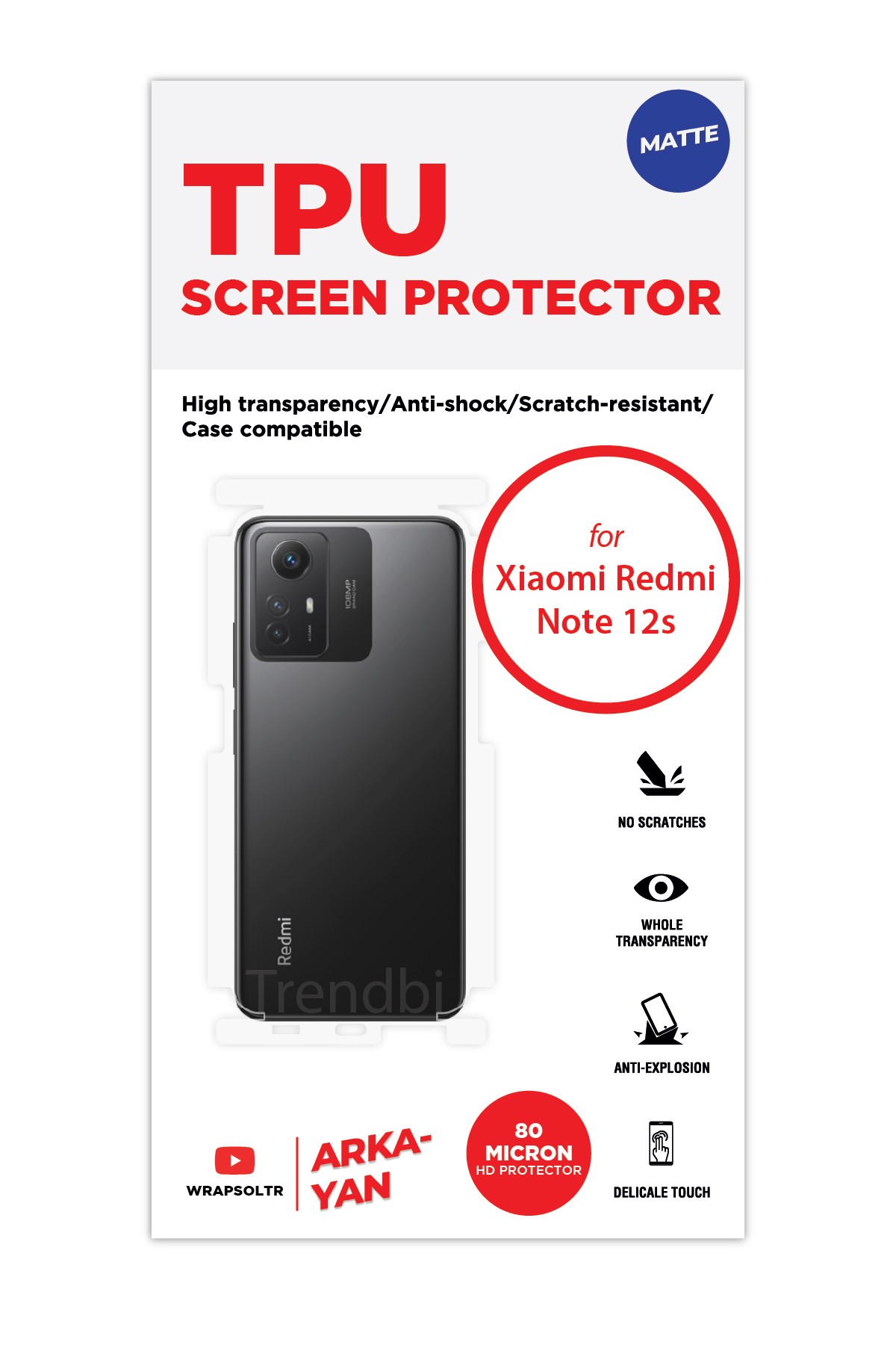 Xiaomi Redmi Note 12S - Arka/Yan Koruyucu Mat TPU Film (80 micron)
