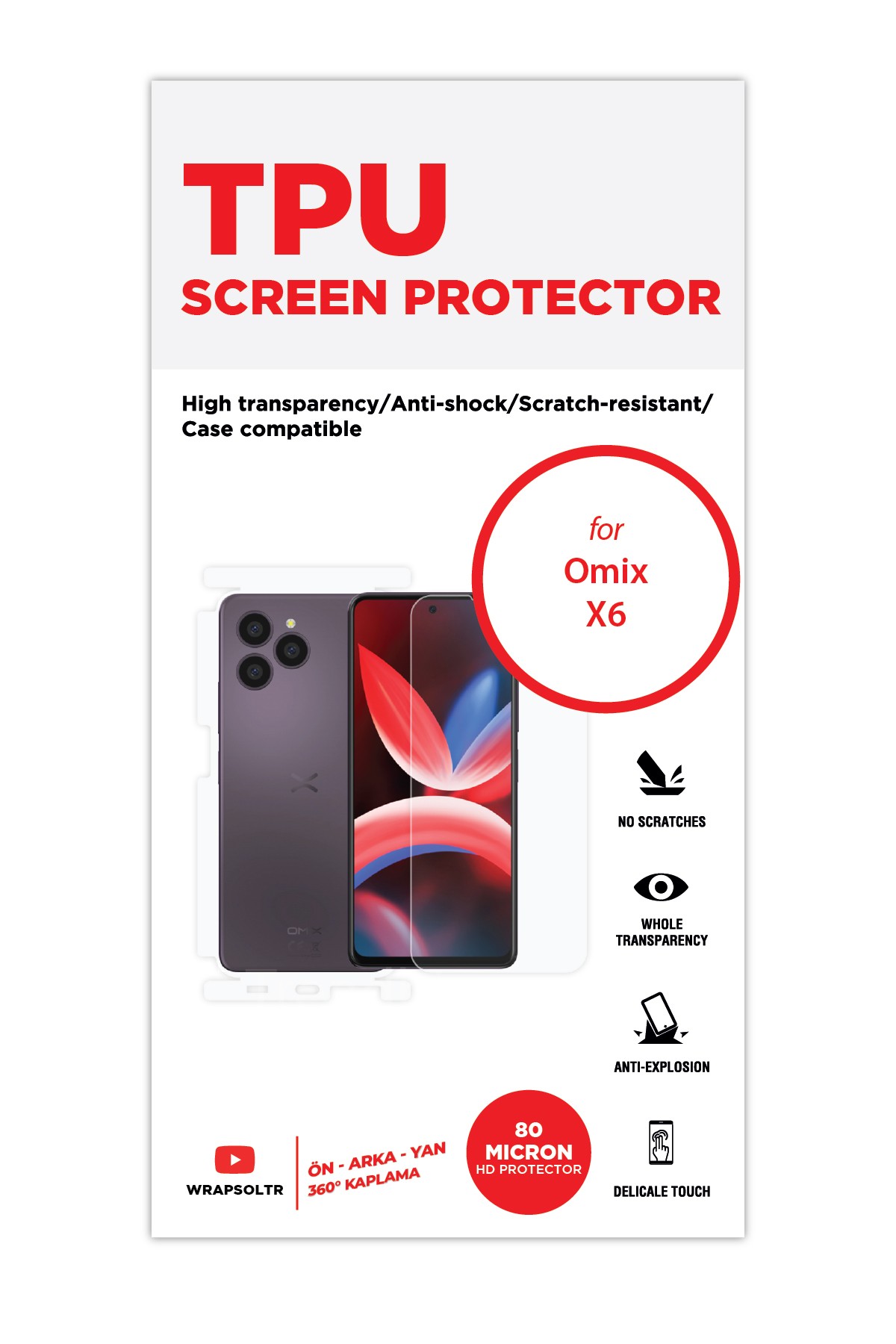 Omix X6 - Fullbody Koruyucu Parlak Şeffaf TPU Film (80 micron)