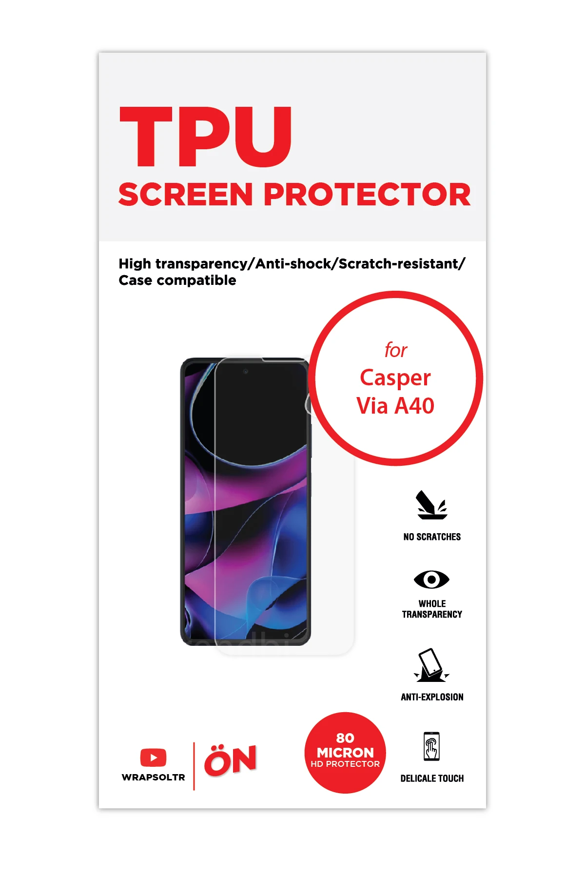 Casper Via A40 - Ekran Koruyucu Parlak Şeffaf TPU Film (80 micron)