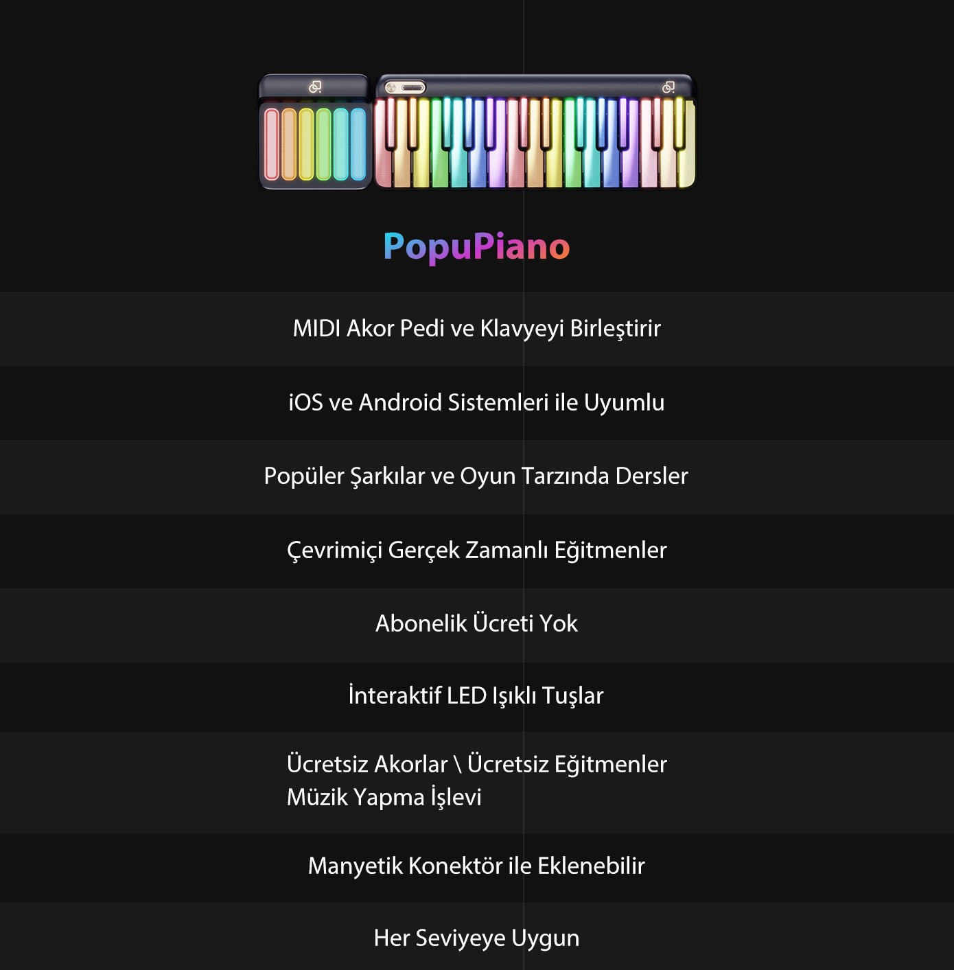 Popupiano Akıllı Taşınabilir Dijital Piyano - Uygulama Destekli Eğitici Müzik Aleti Çocuk - Yetişkin