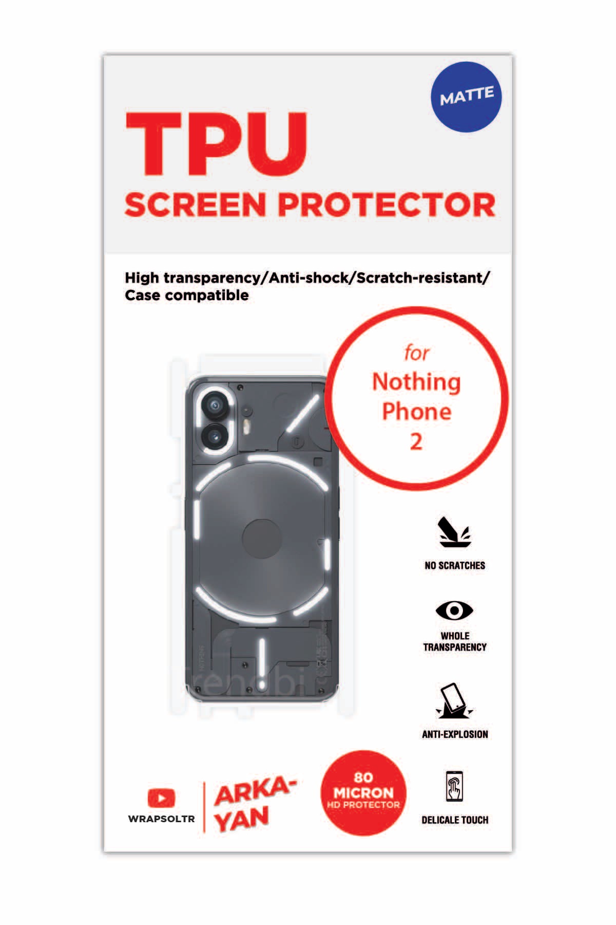 Nothing Phone 2 - Arka/Yan Koruyucu Mat Şeffaf Poliüretan Film (150 micron)