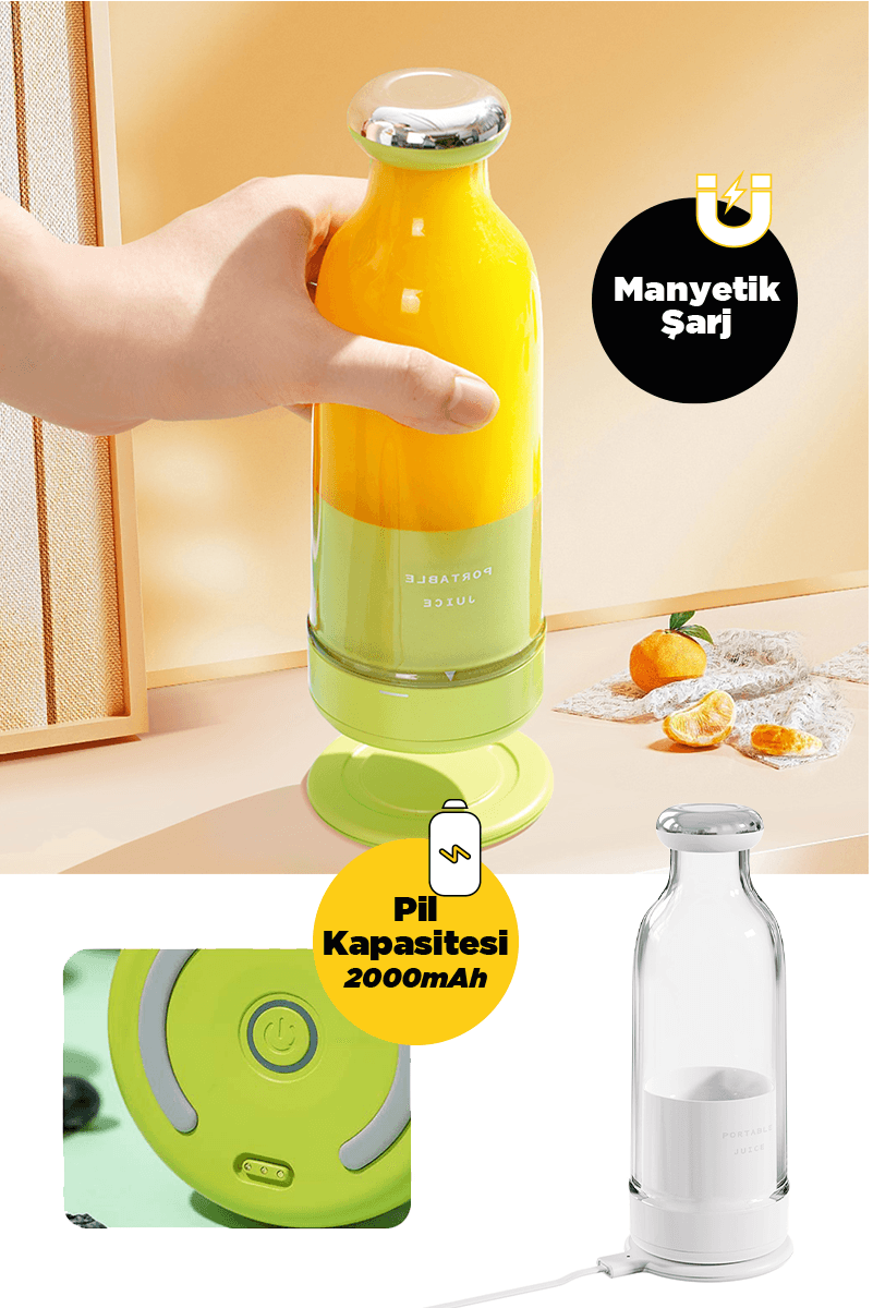 Smoothie Blender Taşınabilir Şarjlı Kişisel Mini Meyve Karıştırıcı 300 ml - Beyaz