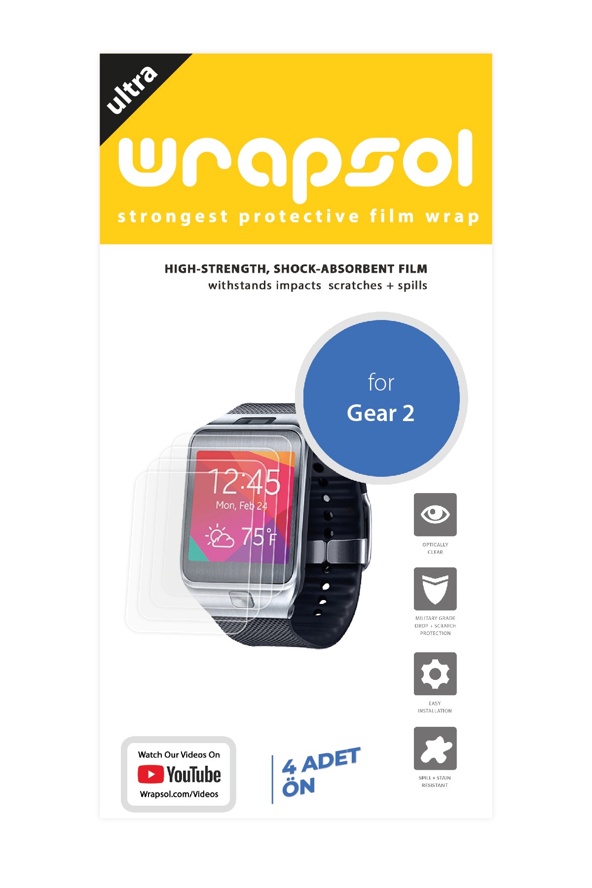 Samsung Gear 2 - Ekran Koruyucu Parlak Şeffaf Poliüretan Film (150 mikron)