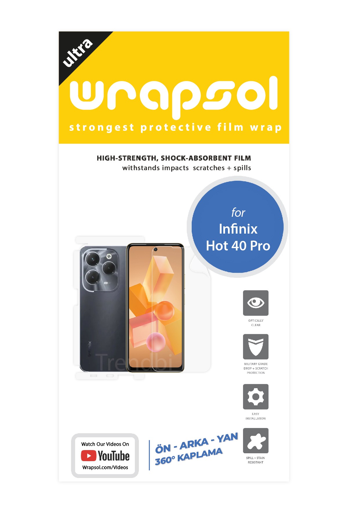 Infinix Hot 40 Pro - Fullbody Koruyucu Parlak Şeffaf Poliüretan Film (150 micron)