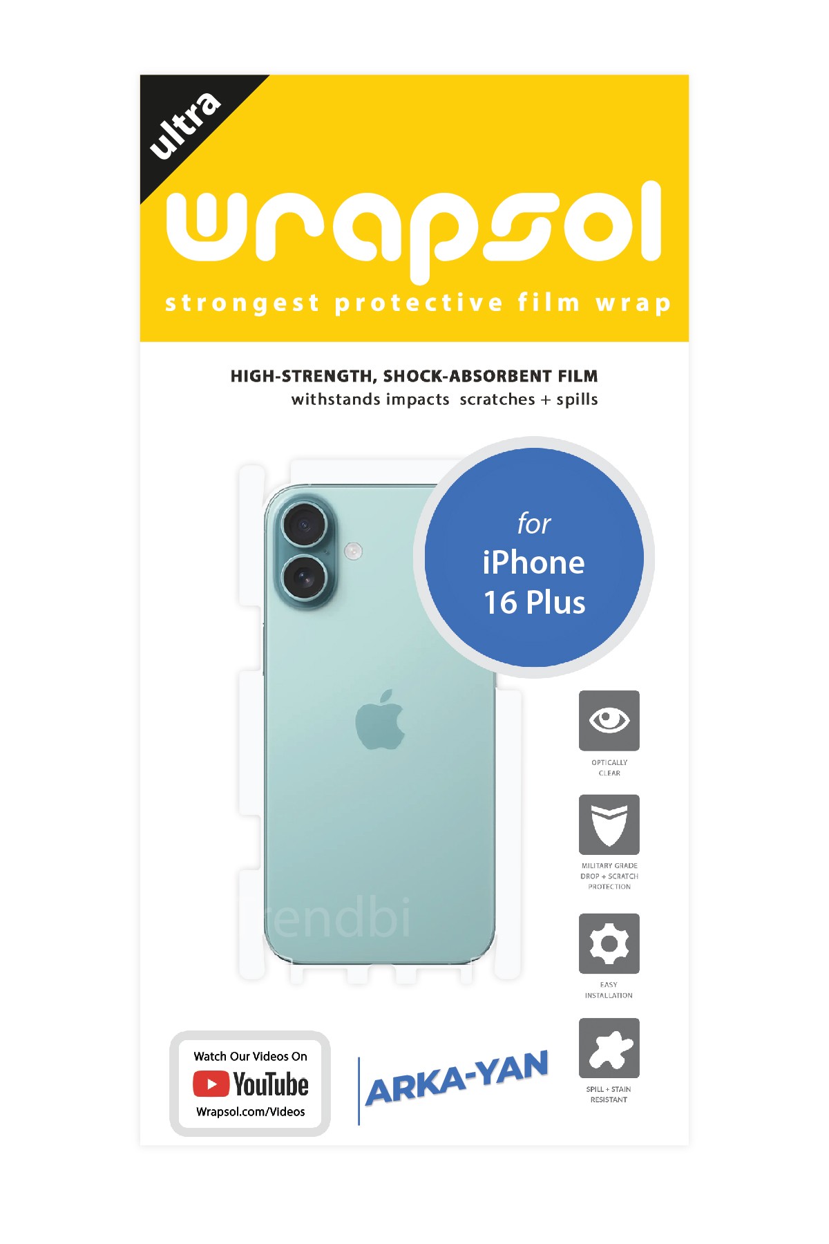 iPhone 16 Plus - Arka/Yan Koruyucu Parlak Şeffaf Poliüretan Film (150 micron)
