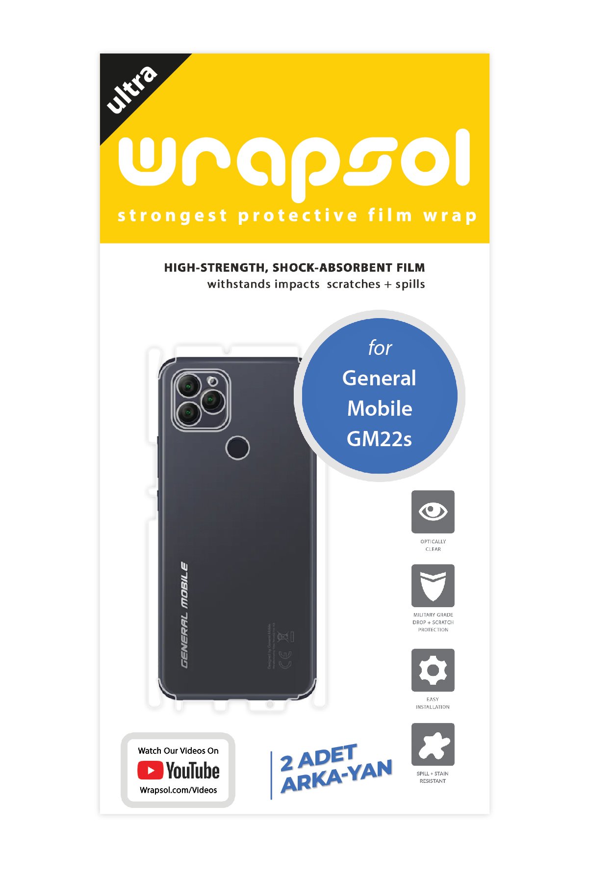 General Mobile GM 22S - Arka/Yan Koruyucu Parlak Şeffaf Poliüretan Film (150 micron)
