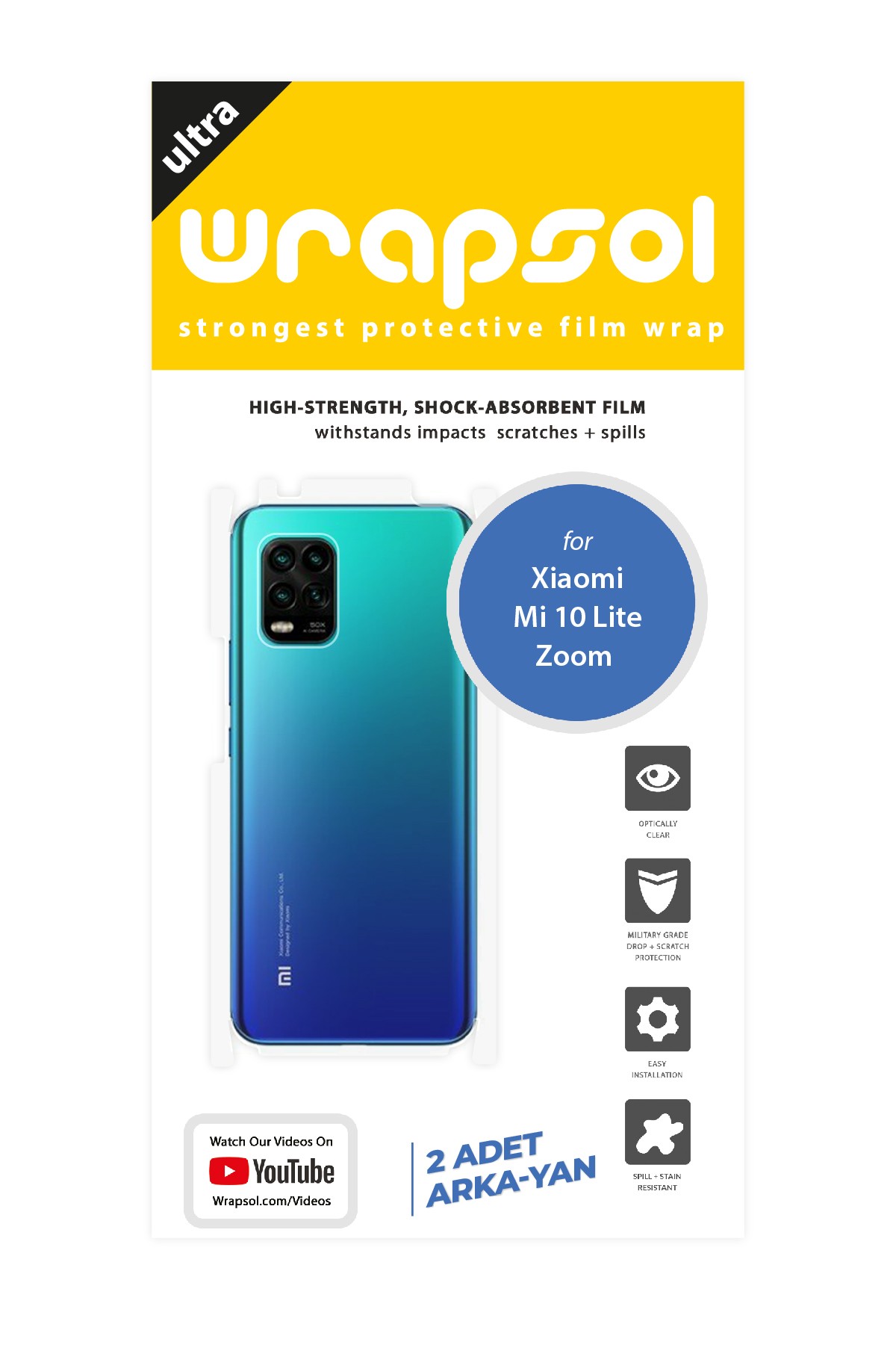 Xiaomi Mi 10 Lite Zoom - Arka/Yan Koruyucu Parlak Şeffaf Poliüretan Film (150 micron)