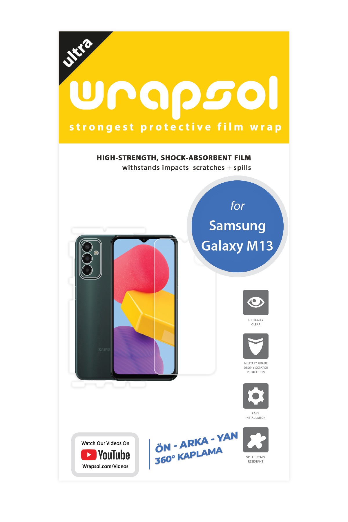 Samsung Galaxy M13 - Fullbody Koruyucu Parlak Şeffaf Poliüretan Film (150 micron)