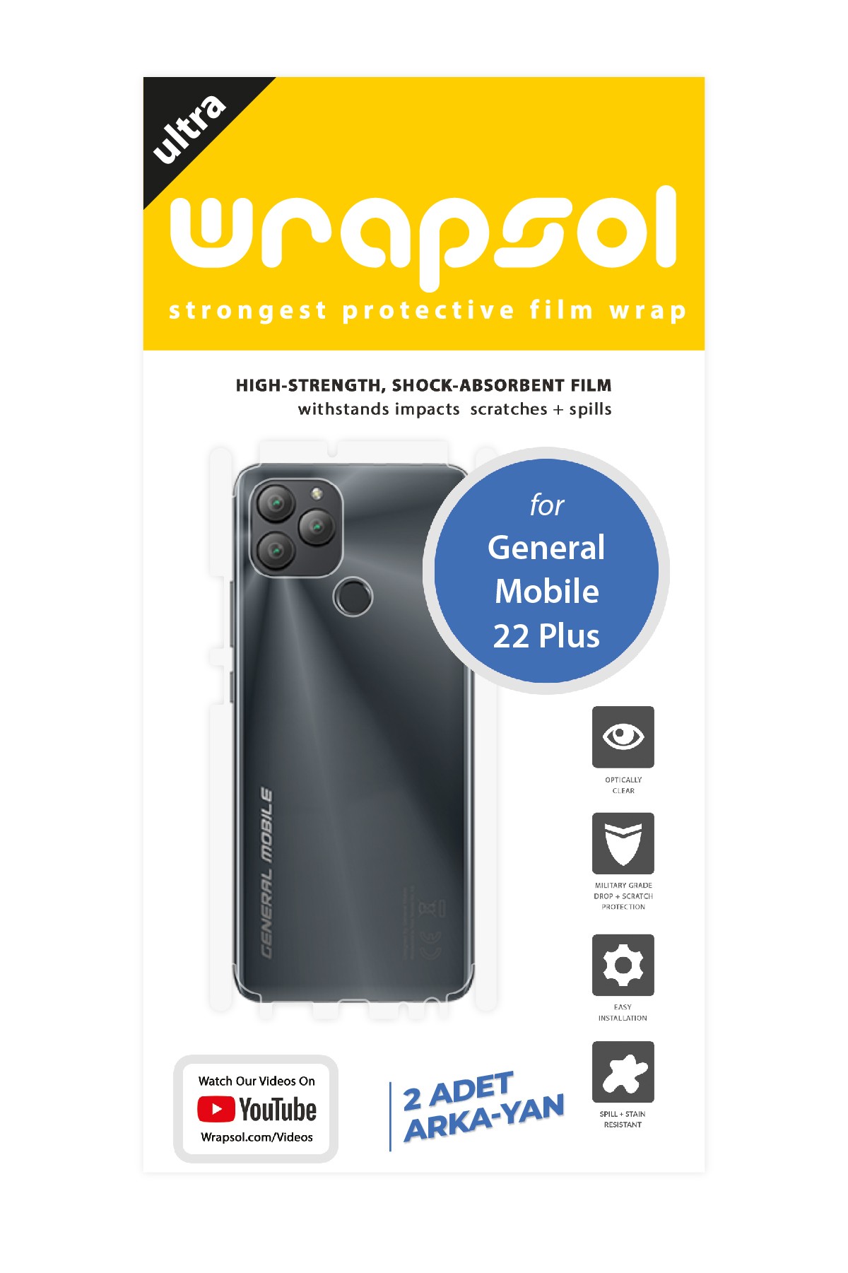 General Mobile GM 22 Plus - Arka/Yan Koruyucu Parlak Şeffaf Poliüretan Film (150 micron)